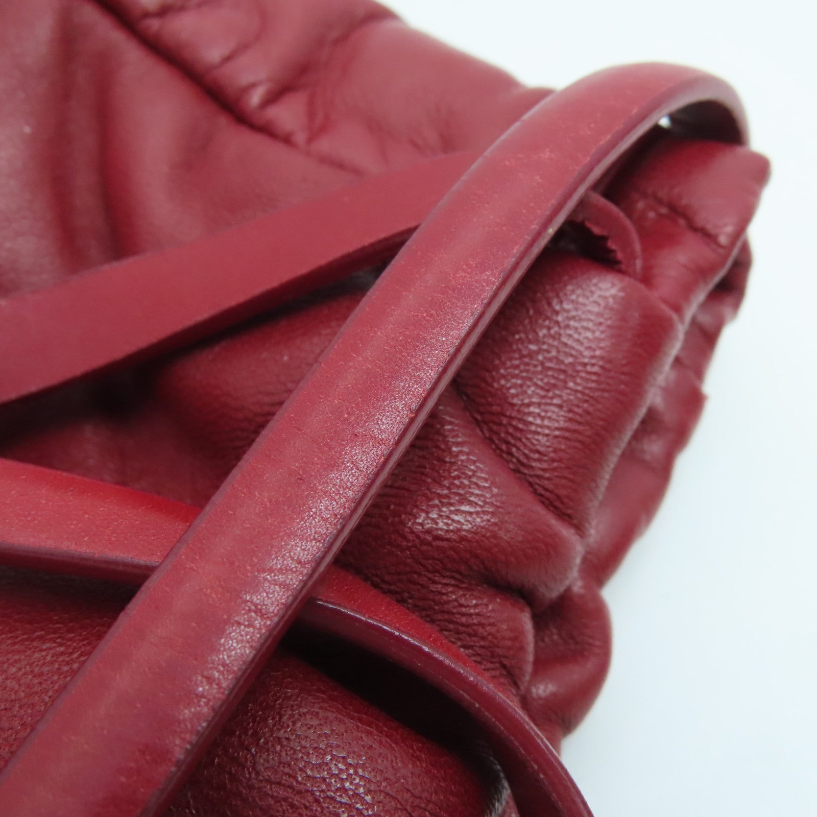 LOEWE Cowhide Leather Handbag Gold Buckle Hand Bag Red