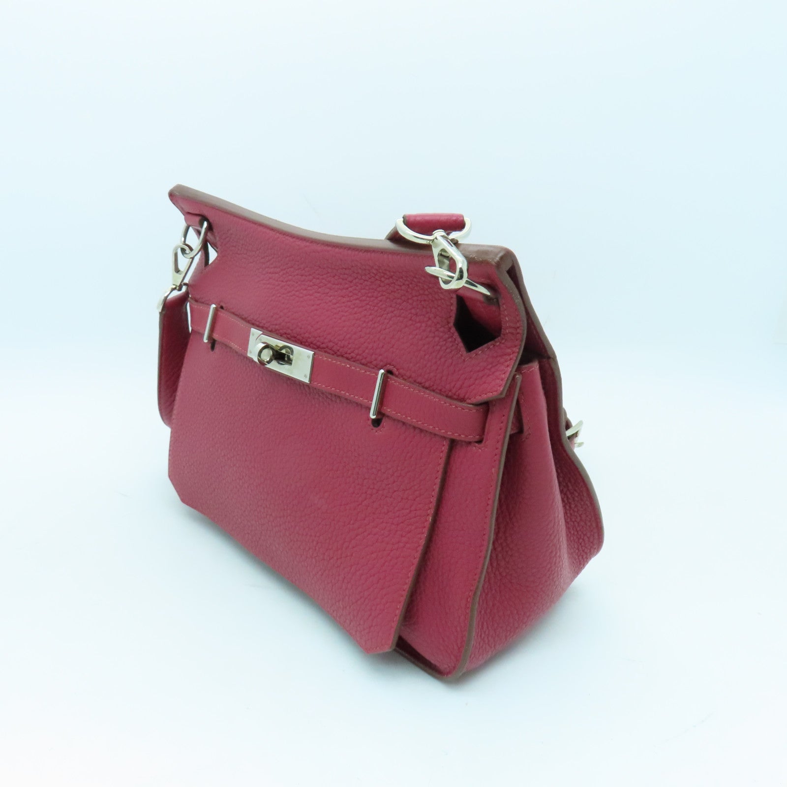 HERMES Clemence皮革Jypsiere 28銀扣肩背袋Ruby酒紅色