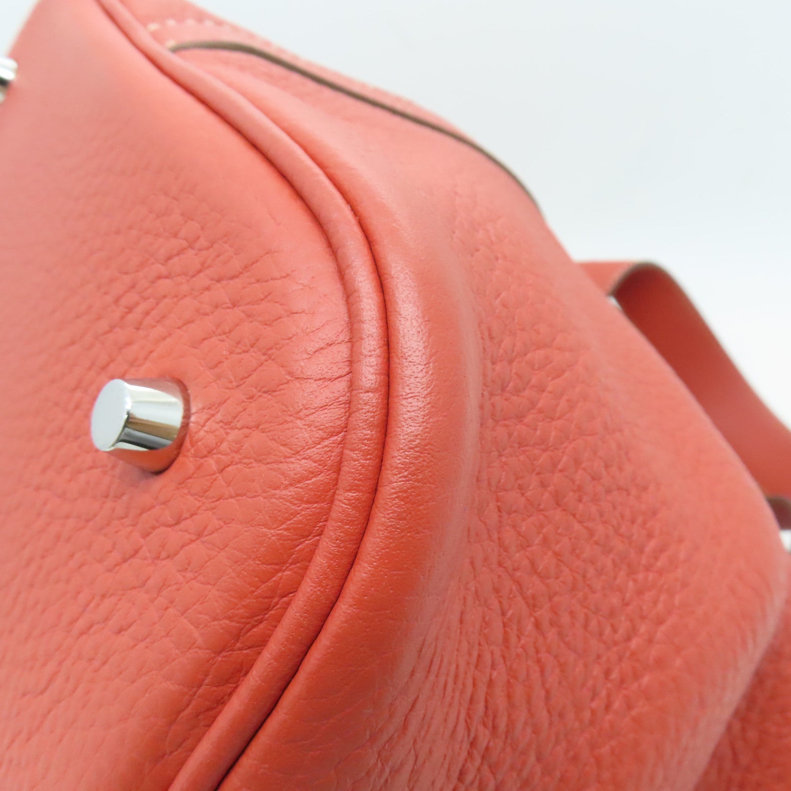 HERMES Clemence Leather Picotin GM Silver Buckle Handle Bag Red