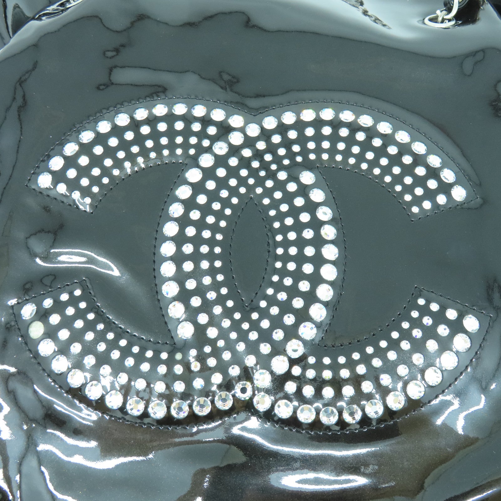 CHANEL 珐琅Chain Shoulder银扣链带肩背袋黑色