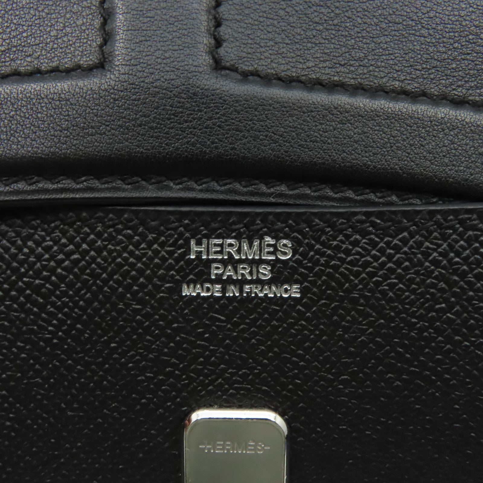 HERMES Swift皮革/Epsom皮革Harnais Shoulder Bag銀扣肩背袋黑色