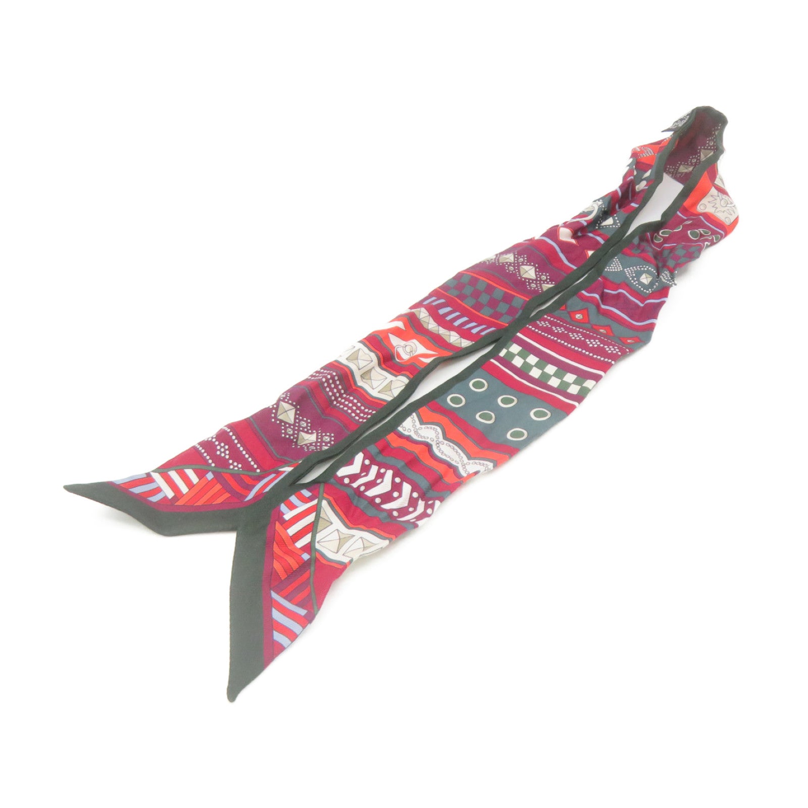 HERMES Silk Twilly Scarf Green/Wine Red/Color