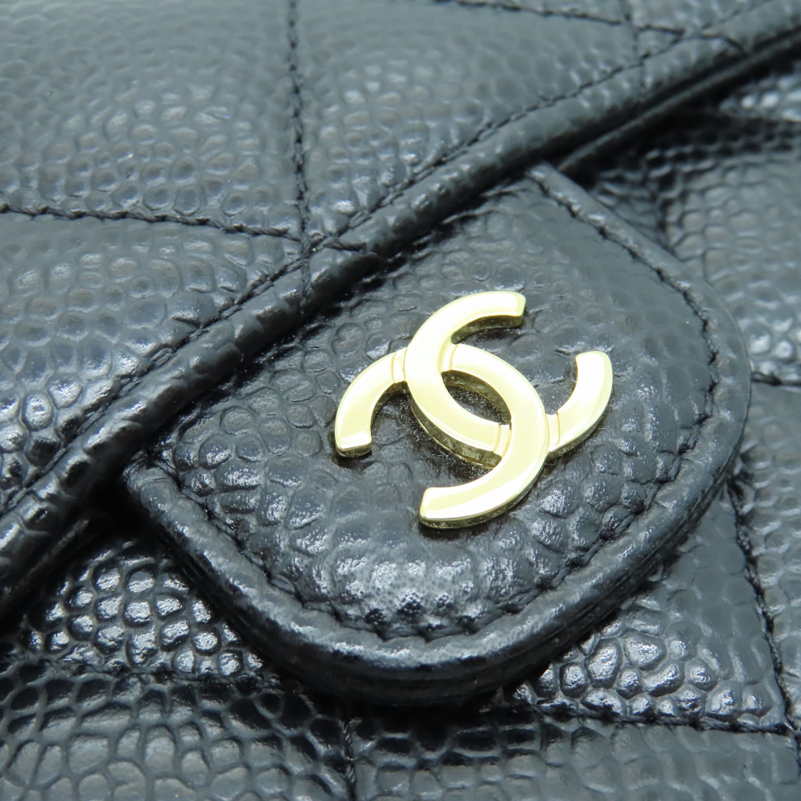 CHANEL 菱格Caviar皮革Wallet金扣錢包黑色
