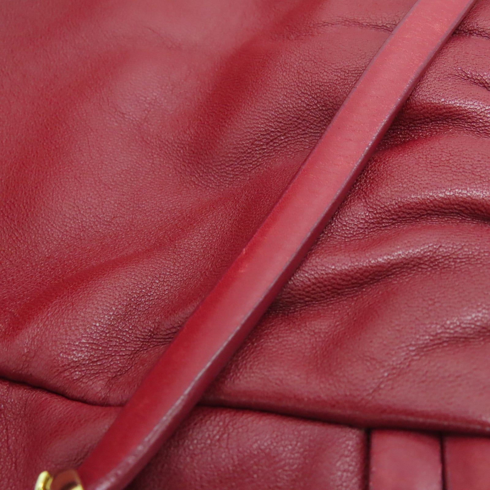LOEWE Cowhide Leather Handbag Gold Buckle Hand Bag Red
