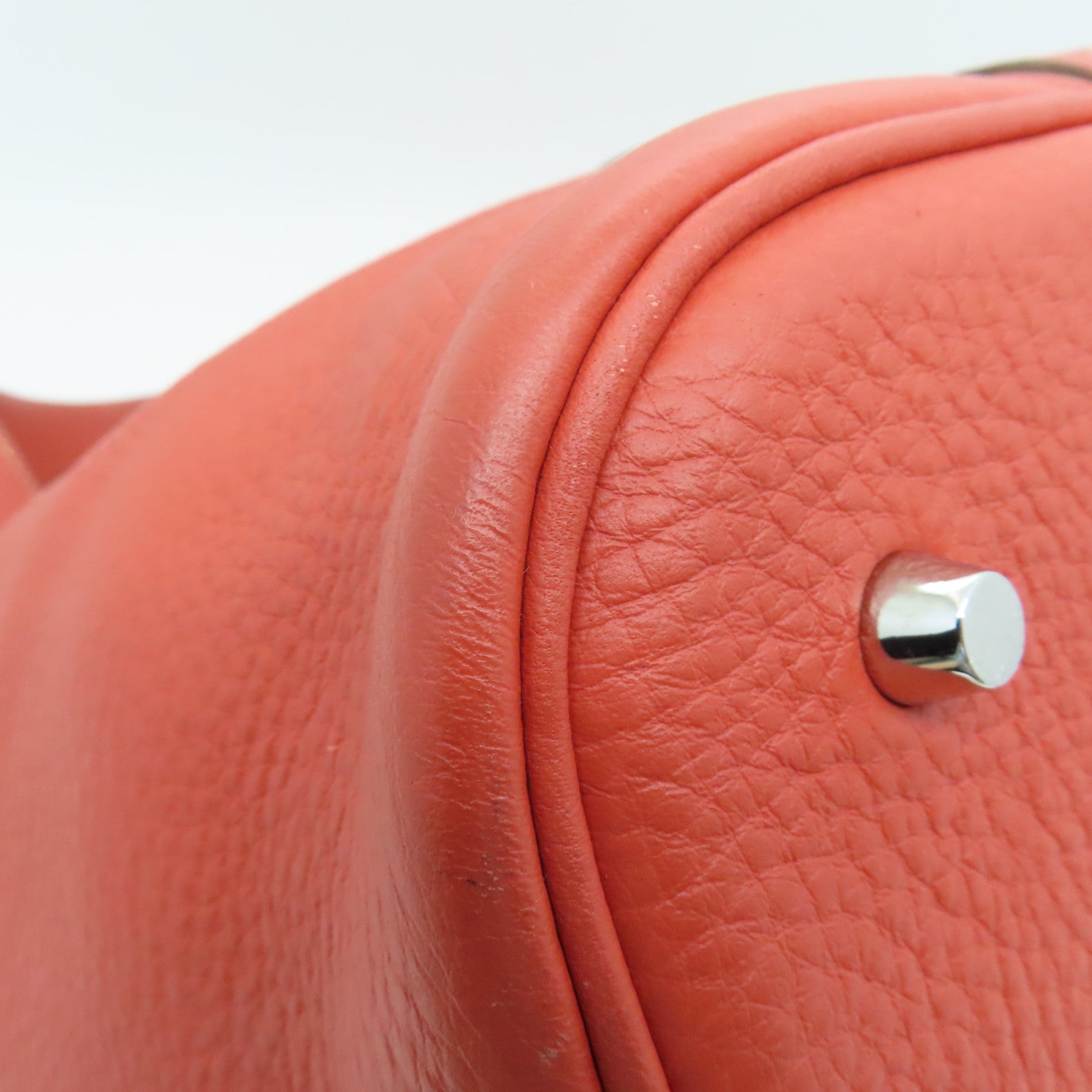 HERMES Clemence Leather Picotin GM Silver Buckle Handle Bag Red