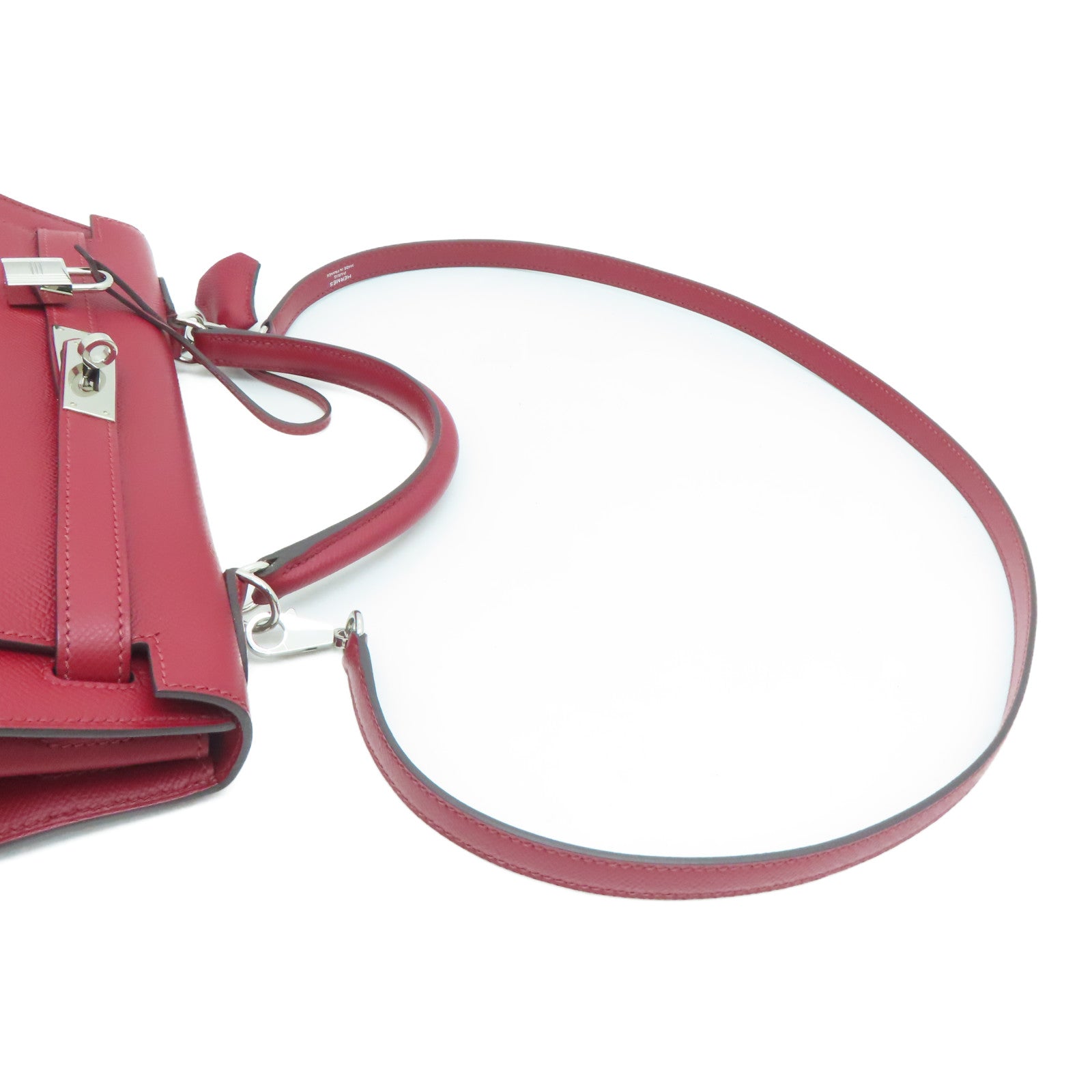 HERMES [Sharp Discount] Epson Leather Kelly 32 Silver Buckle Hand Bag Rouge Grenat/Red