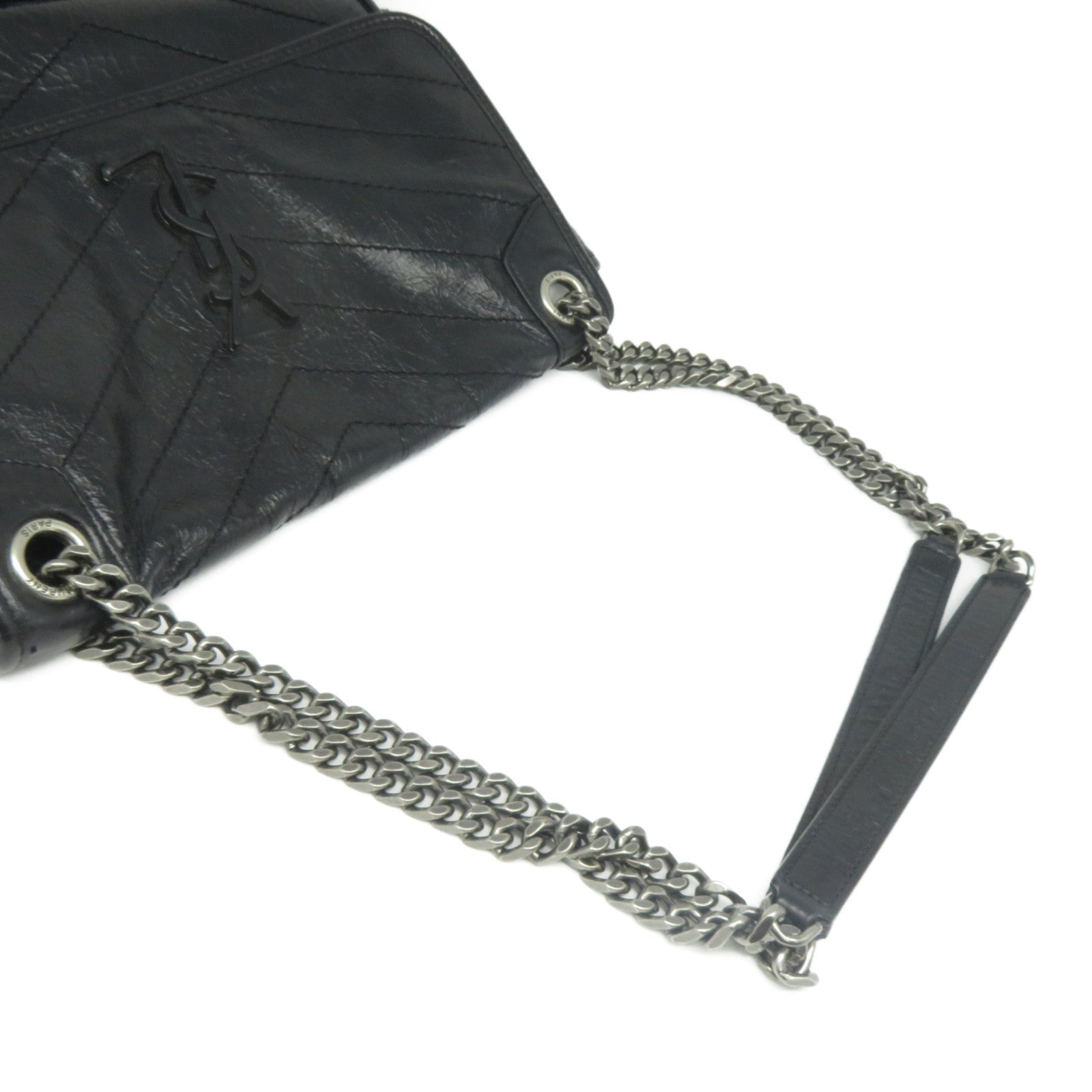 SAINT LAURENT 牛皮皮革Niki Medium銀扣鏈帶肩背袋黑色