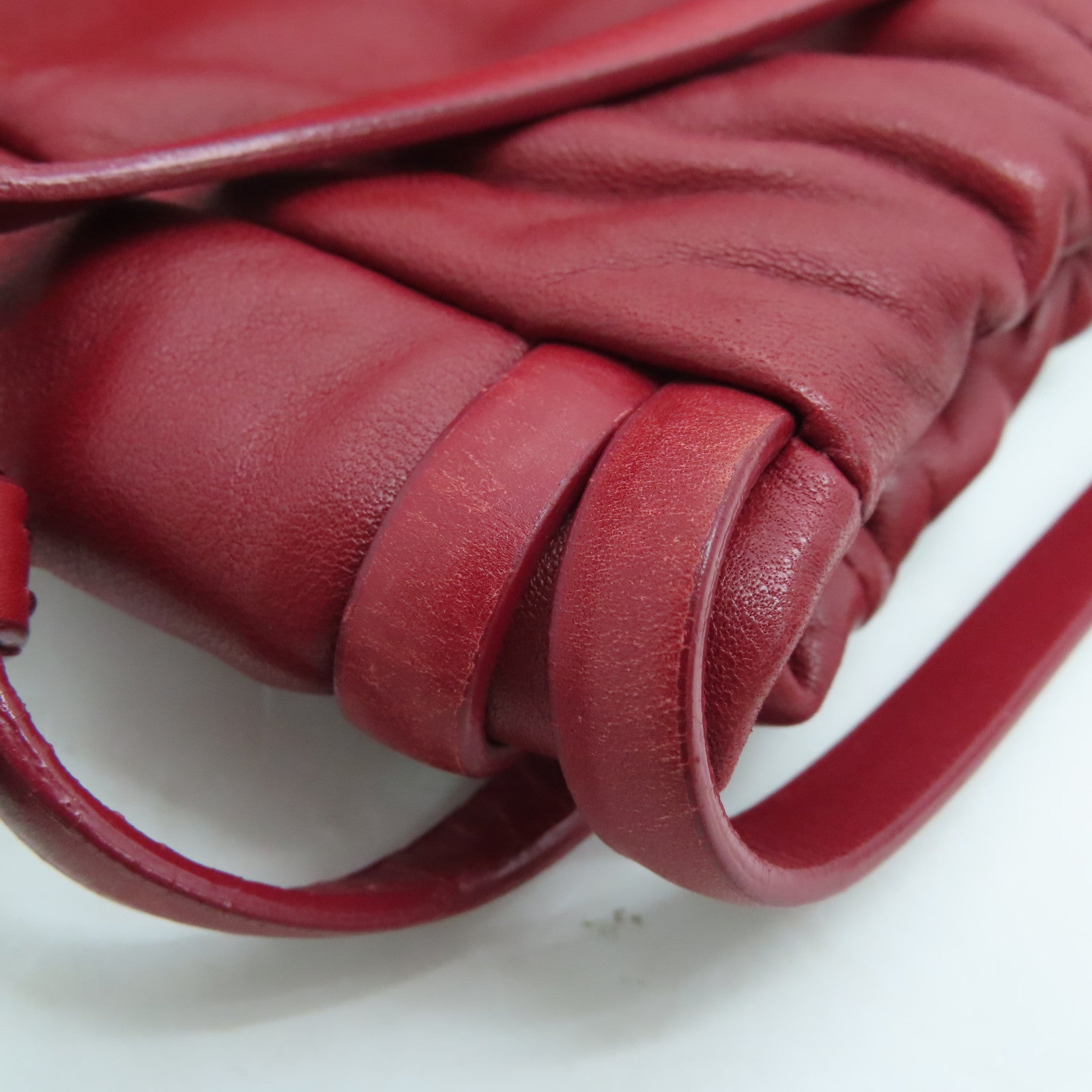 LOEWE Cowhide Leather Handbag Gold Buckle Hand Bag Red