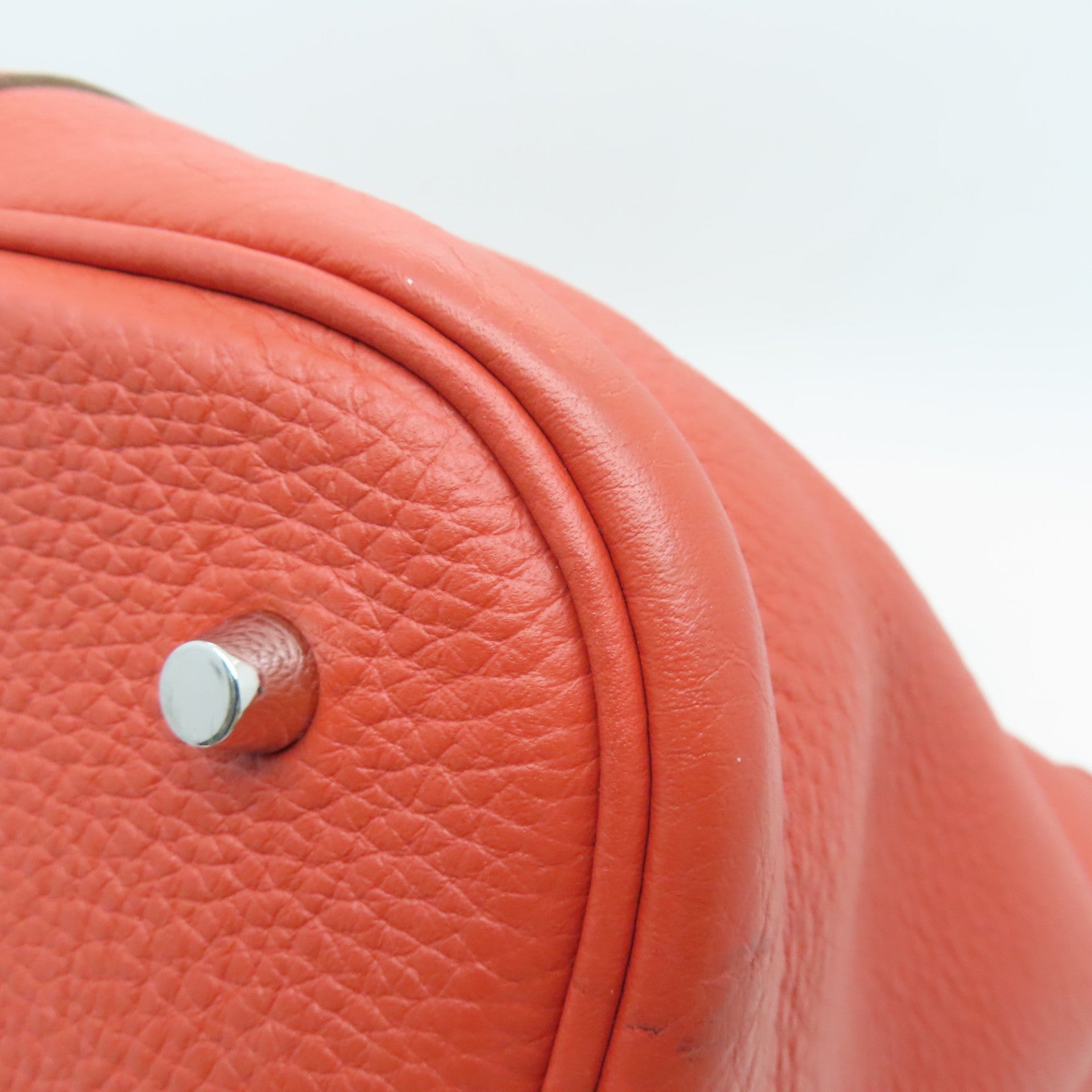 HERMES Clemence Leather Picotin GM Silver Buckle Handle Bag Red