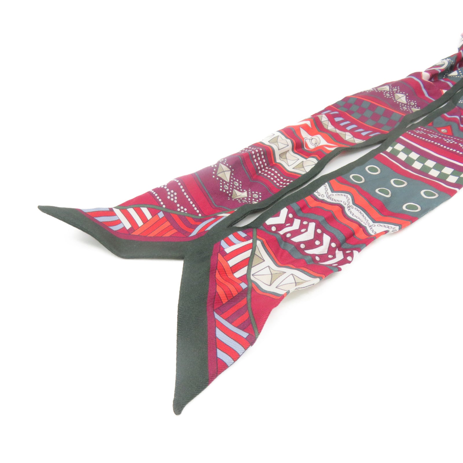 HERMES Silk Twilly Scarf Green/Wine Red/Color
