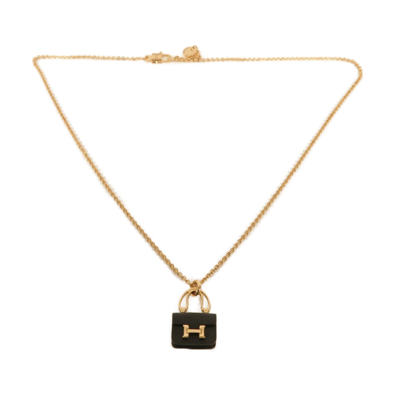 HERMES 黒翡翠/18K玫瑰金Amulette Constance項鍊黒色