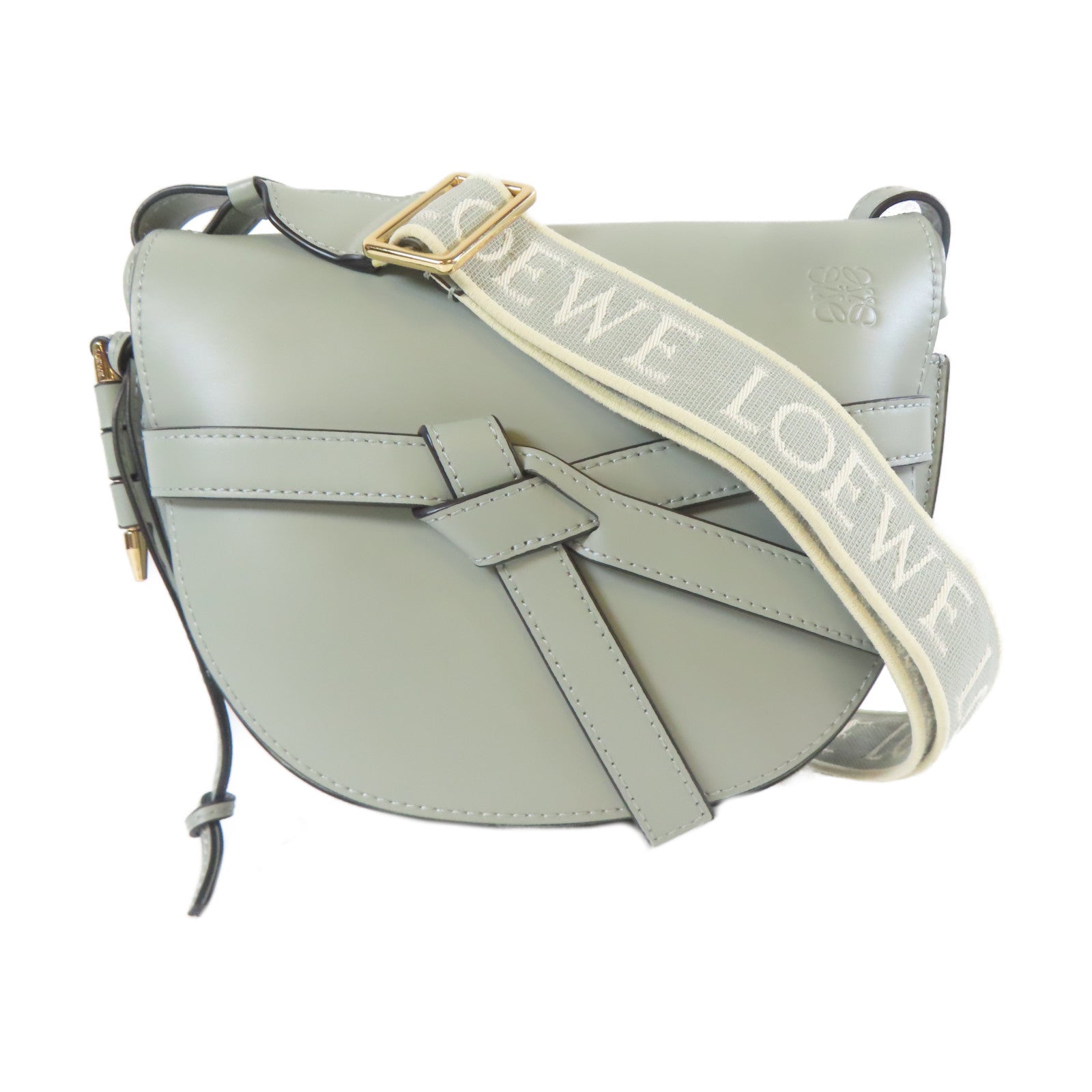 LOEWE 牛皮皮革Small Gate Bag金扣肩背袋灰色