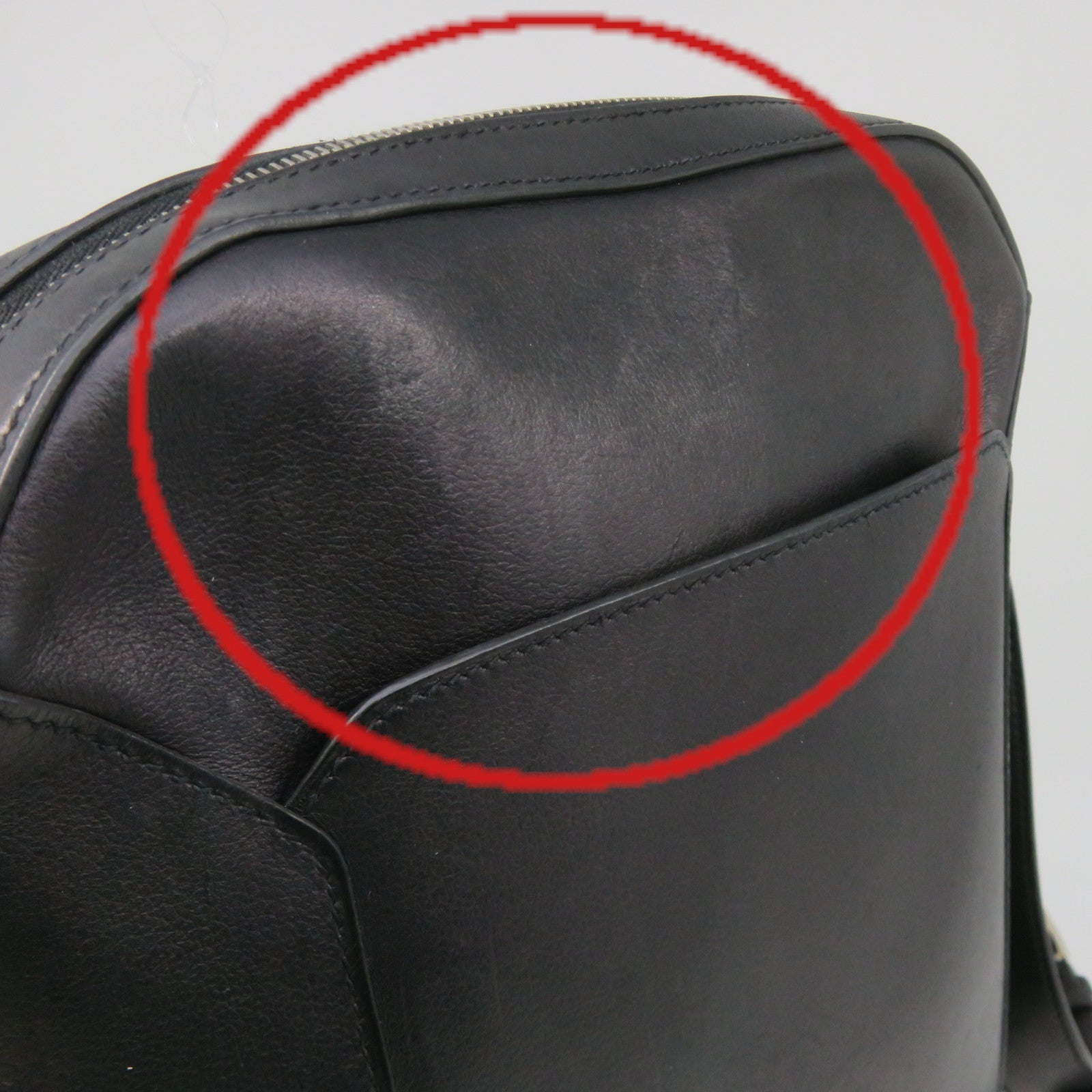 HERMES Cowhide Leather Shoulder Bag Black