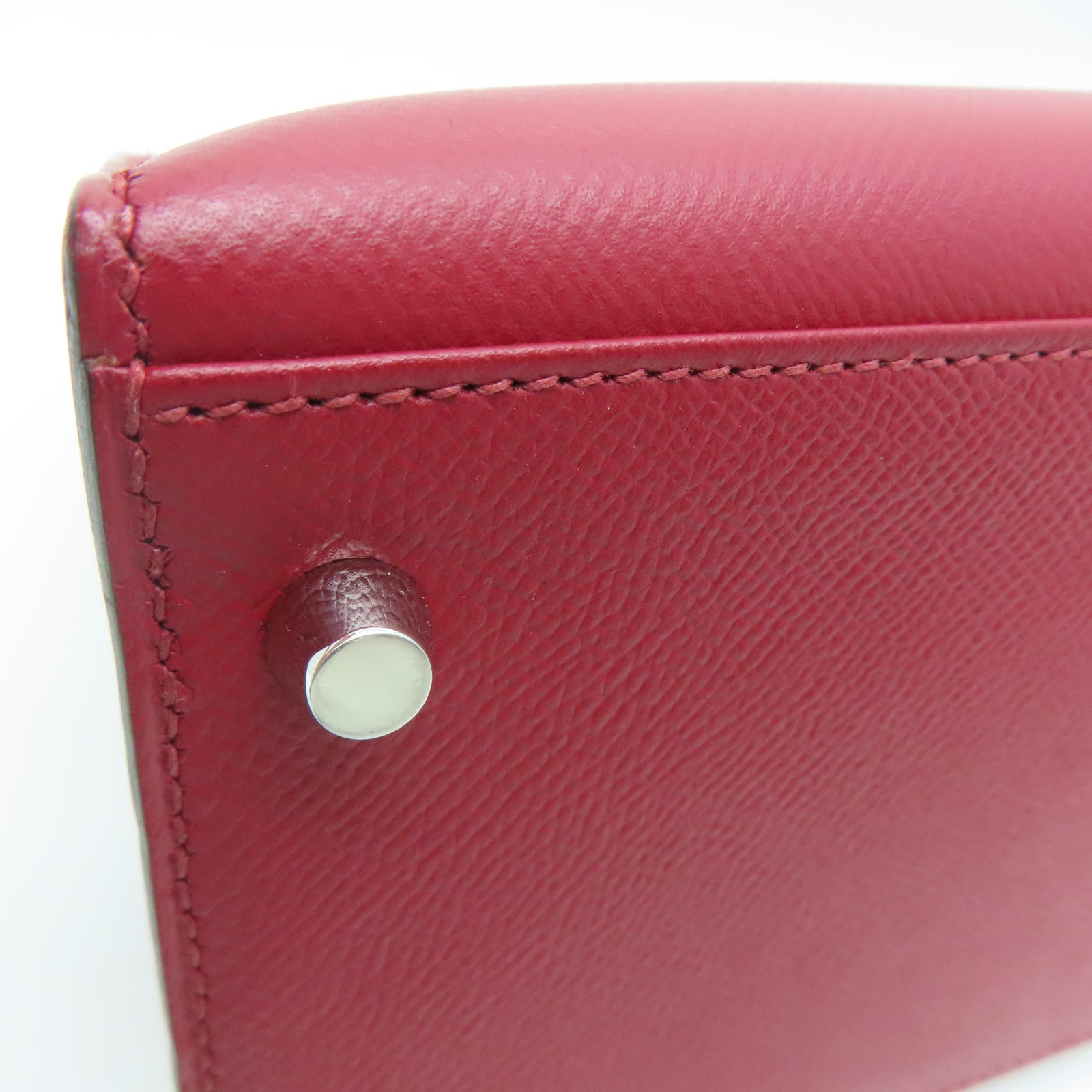 HERMES [Sharp Discount] Epson Leather Kelly 32 Silver Buckle Hand Bag Rouge Grenat/Red