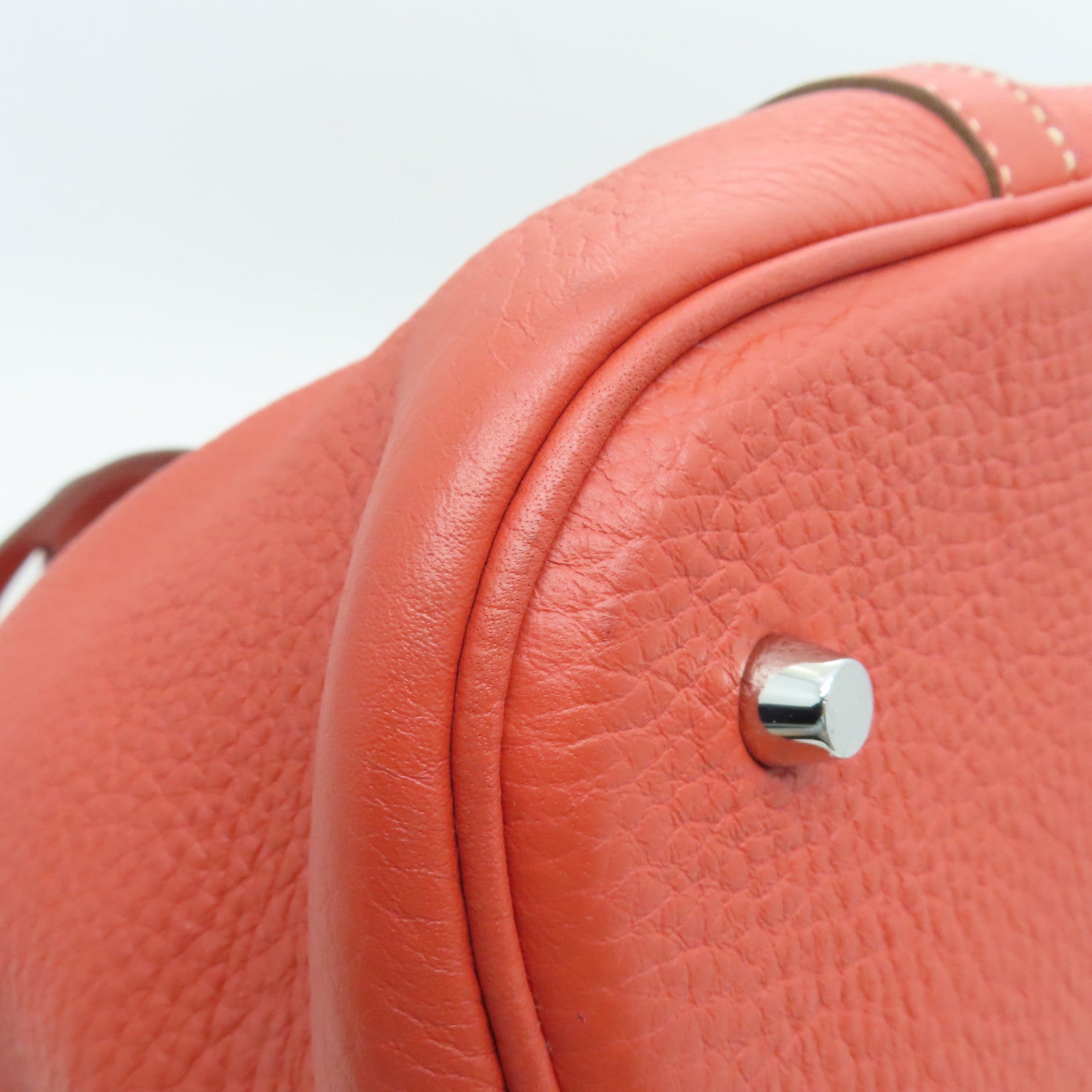HERMES Clemence Leather Picotin GM Silver Buckle Handle Bag Red