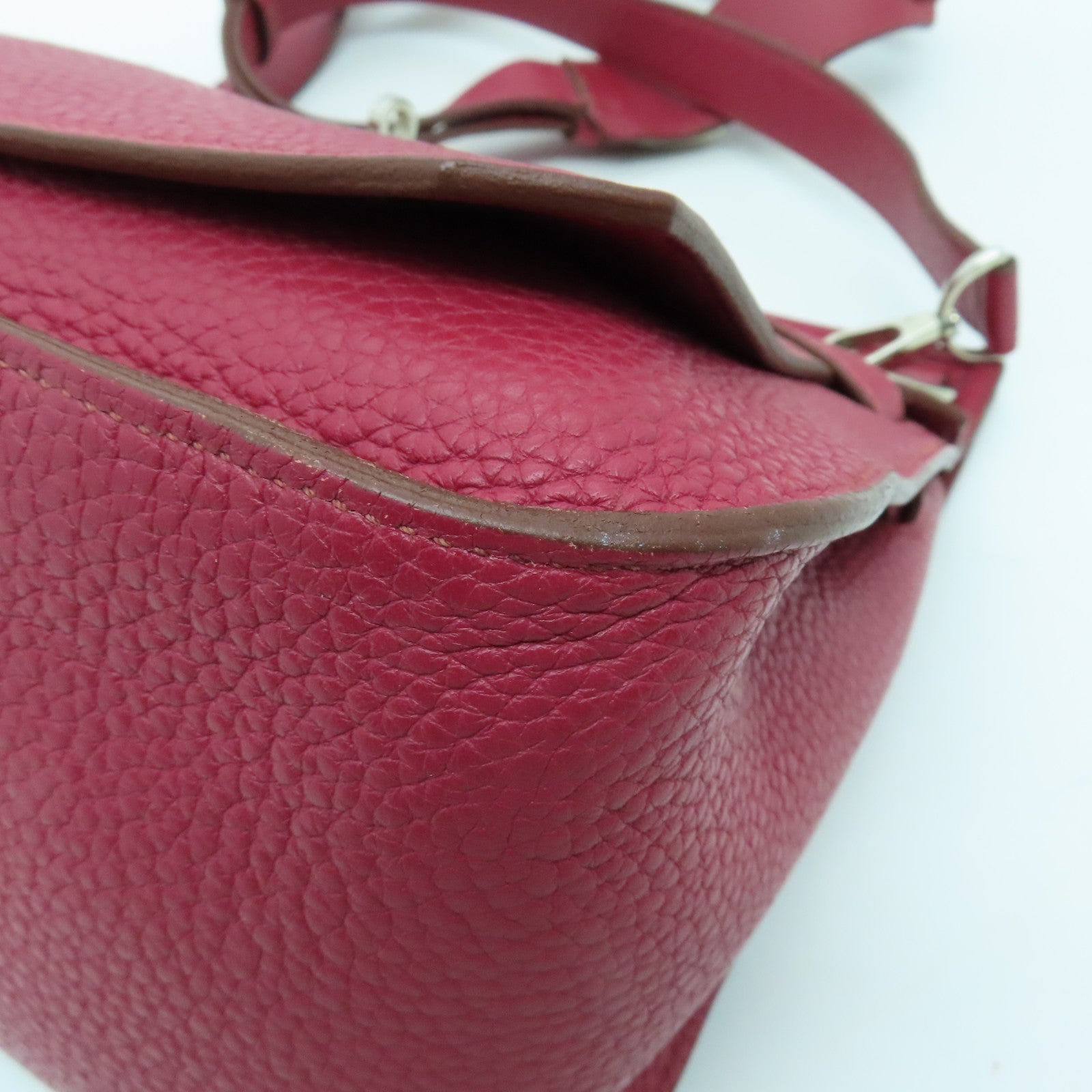 HERMES Clemence皮革Jypsiere 28銀扣肩背袋Ruby酒紅色