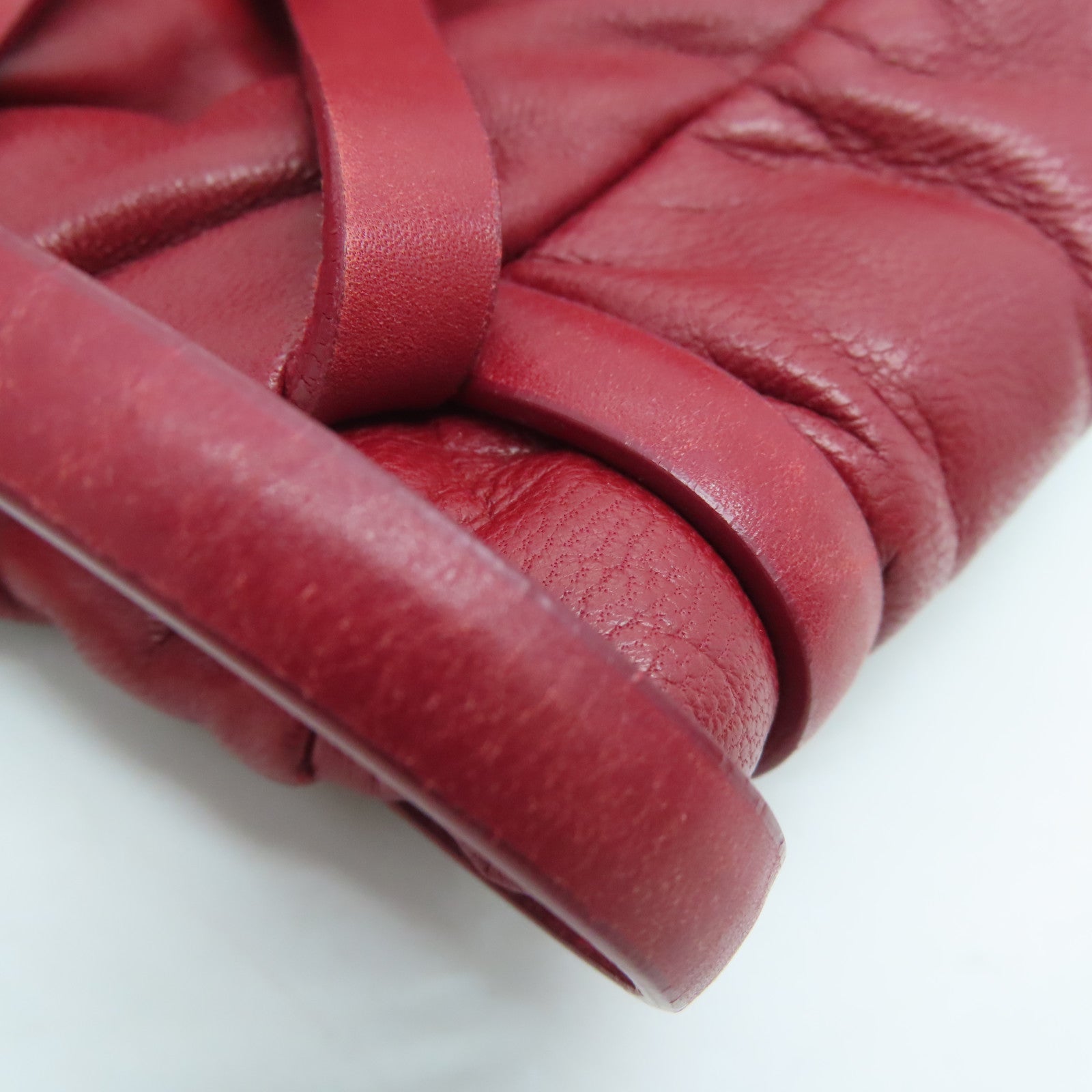 LOEWE Cowhide Leather Handbag Gold Buckle Hand Bag Red