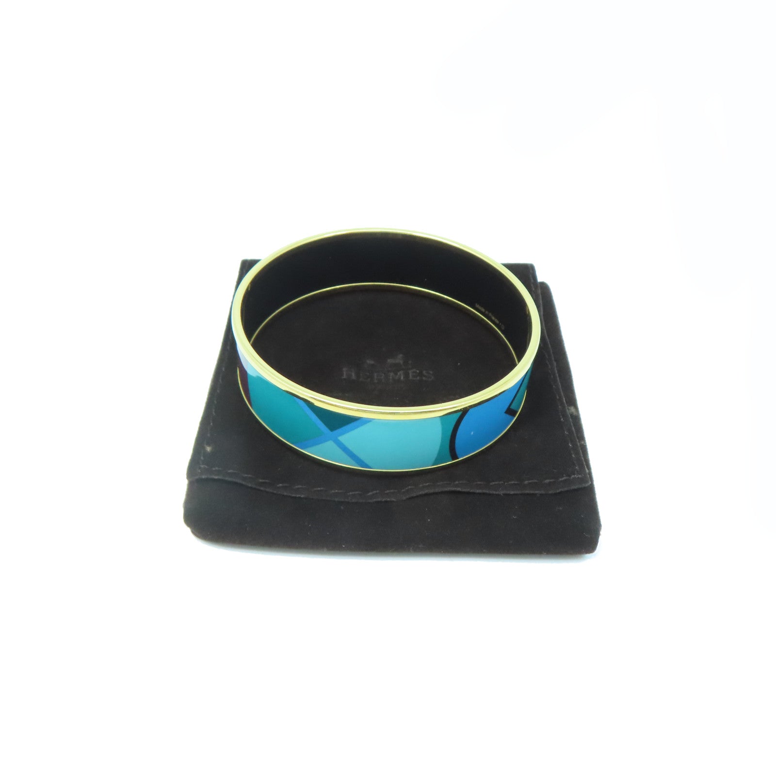 HERMES metal Bangle gold buckle bracelet blue green