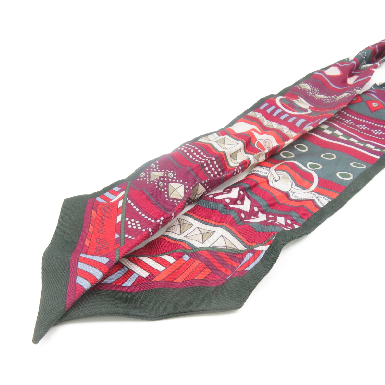 HERMES Silk Twilly Scarf Green/Wine Red/Color
