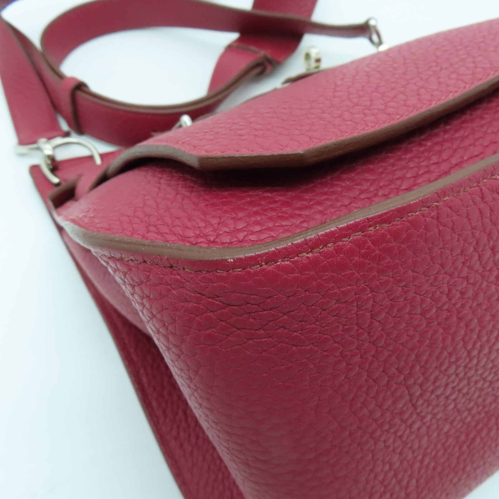 HERMES Clemence皮革Jypsiere 28銀扣肩背袋Ruby酒紅色