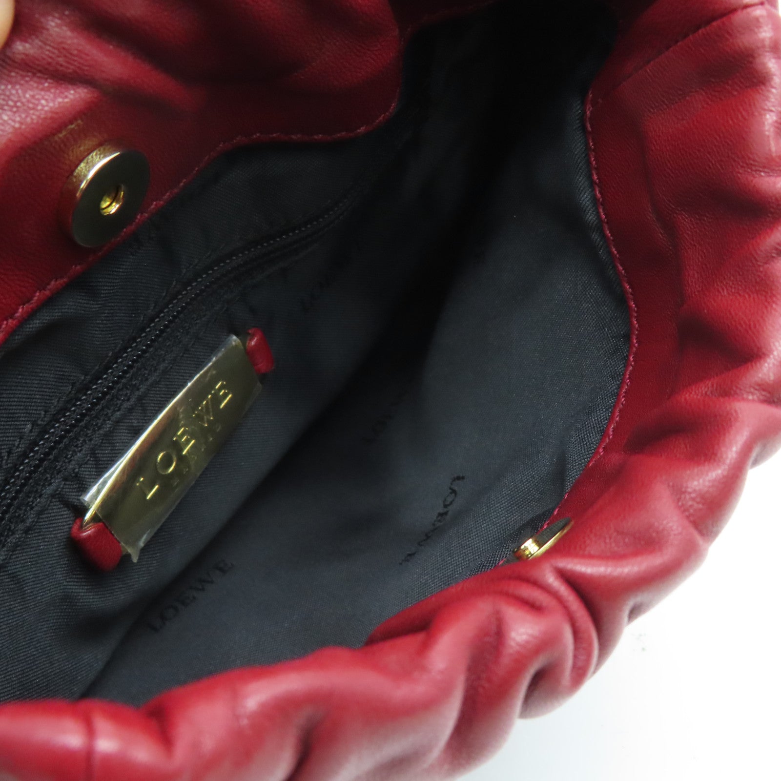 LOEWE Cowhide Leather Handbag Gold Buckle Hand Bag Red