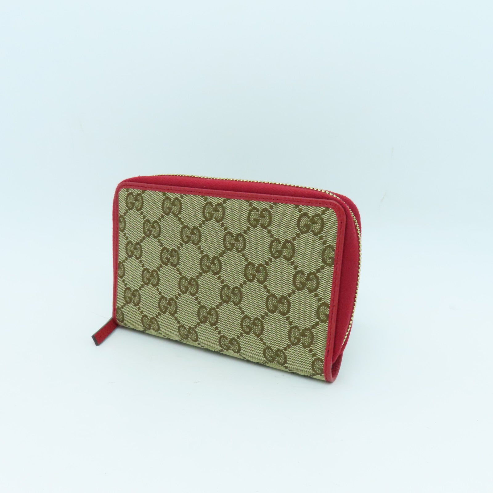 GUCCI 帆布Wallet金扣錢包紅色/啡色