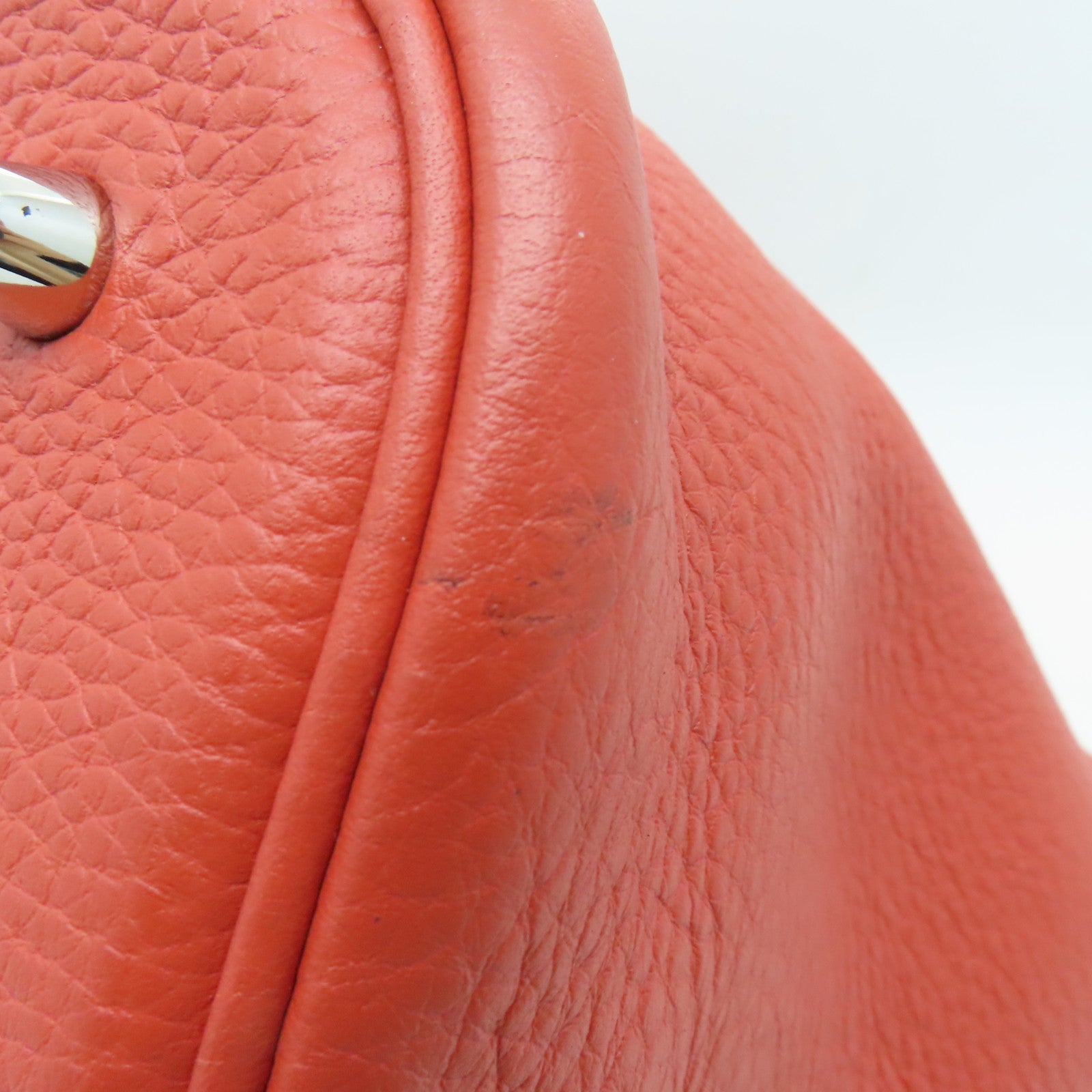 HERMES Clemence Leather Picotin GM Silver Buckle Handle Bag Red