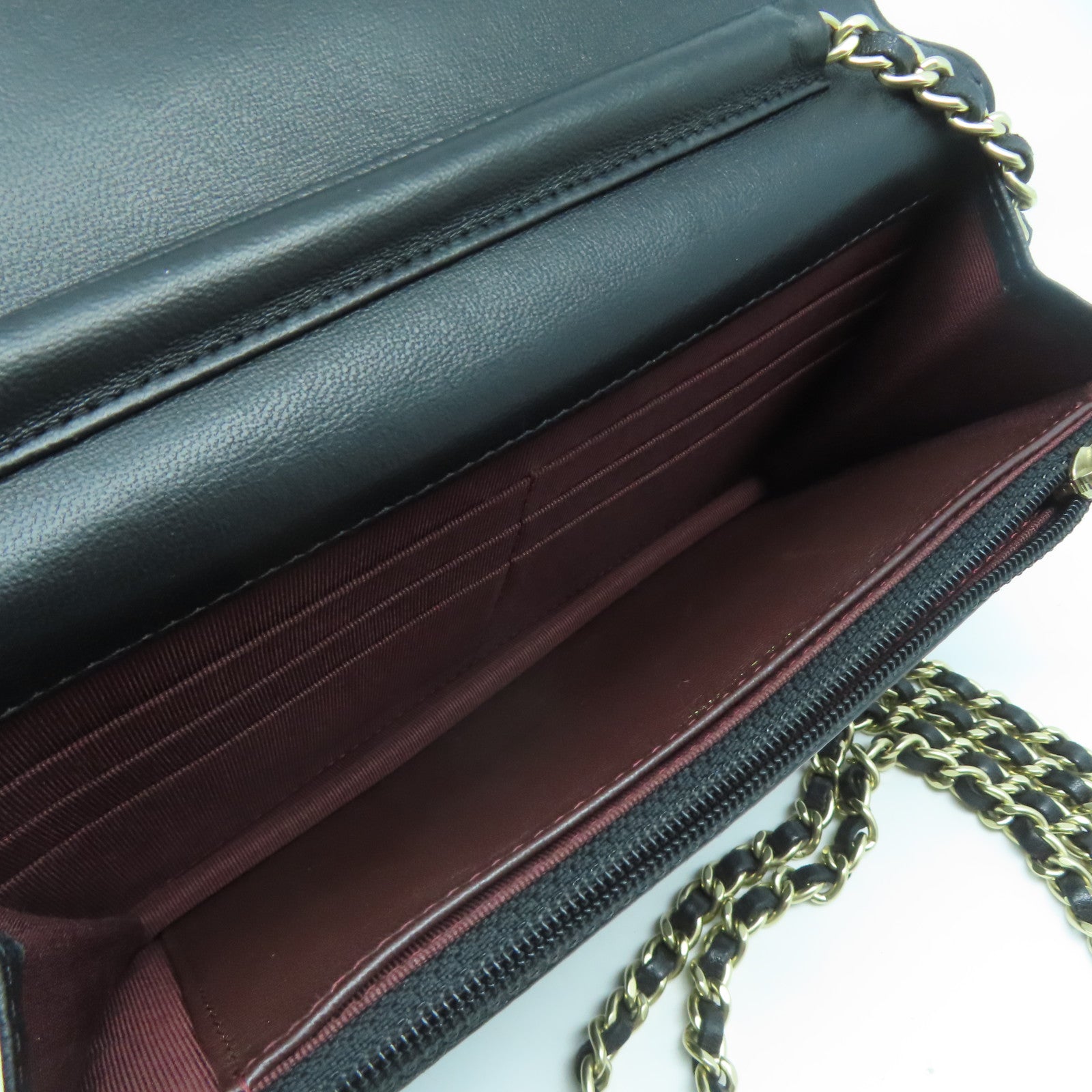 CHANEL 菱格羊皮皮革WOC Shoulder Bag金扣鏈帶肩背袋黑色