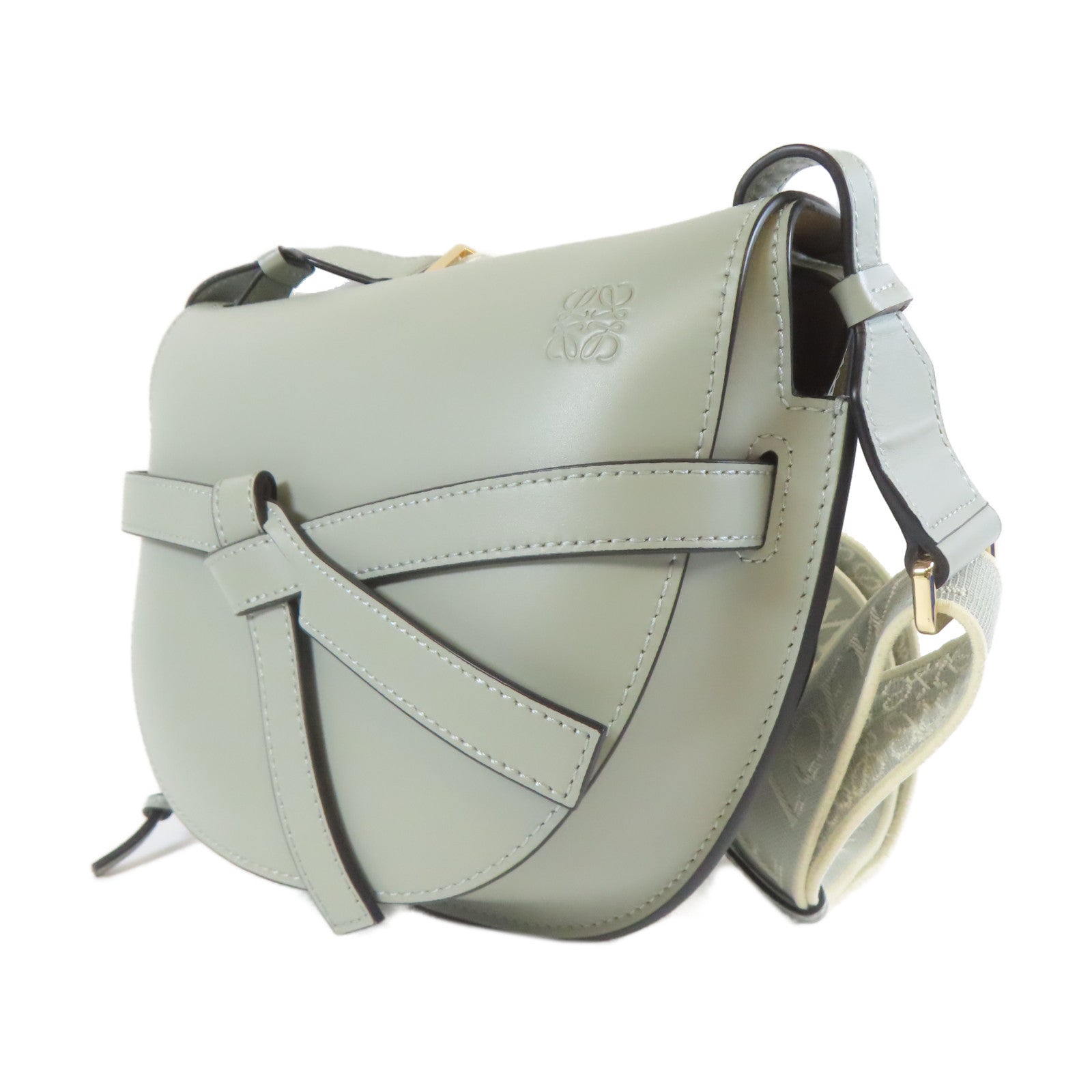 LOEWE 牛皮皮革Small Gate Bag金扣肩背袋灰色