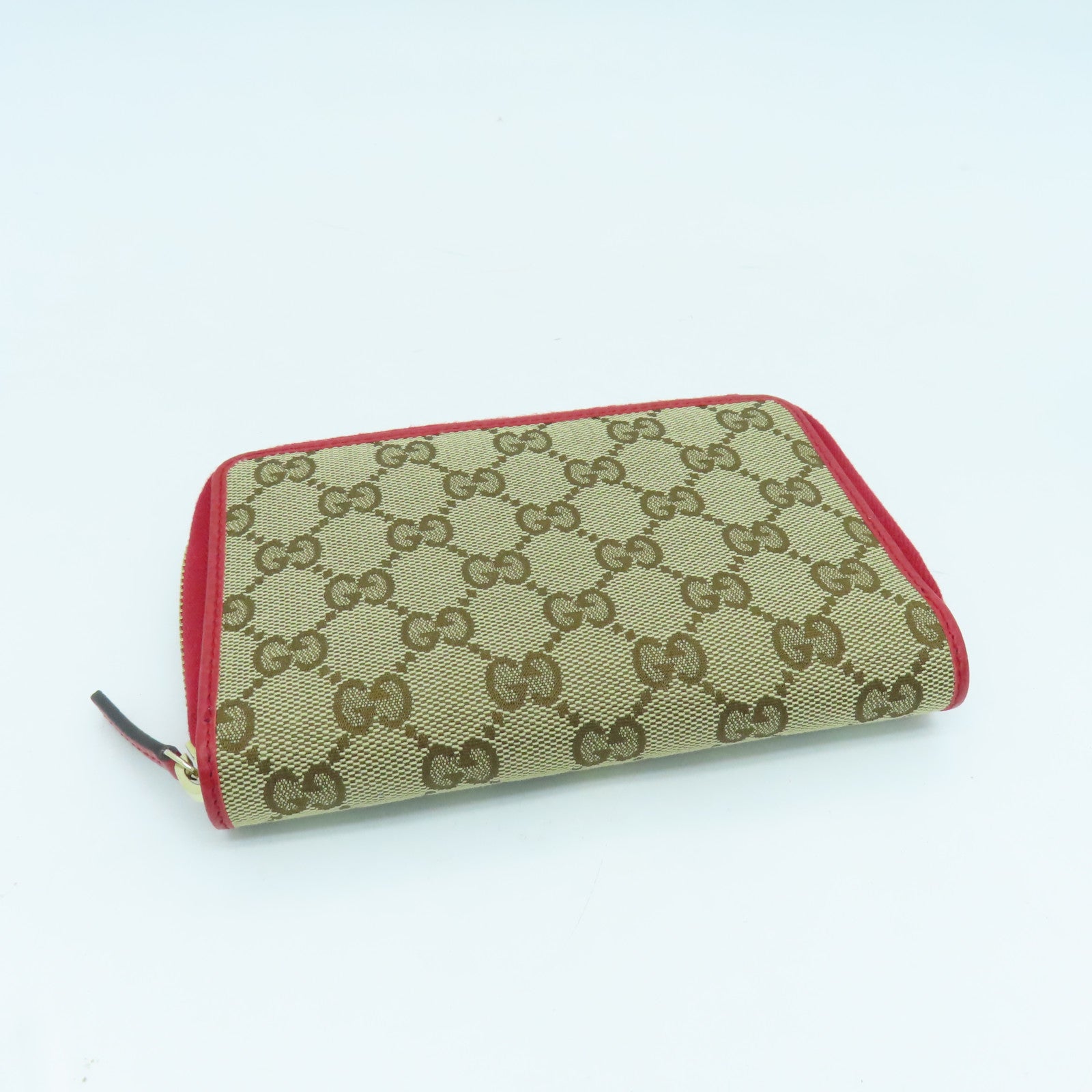 GUCCI 帆布Wallet金扣錢包紅色/啡色