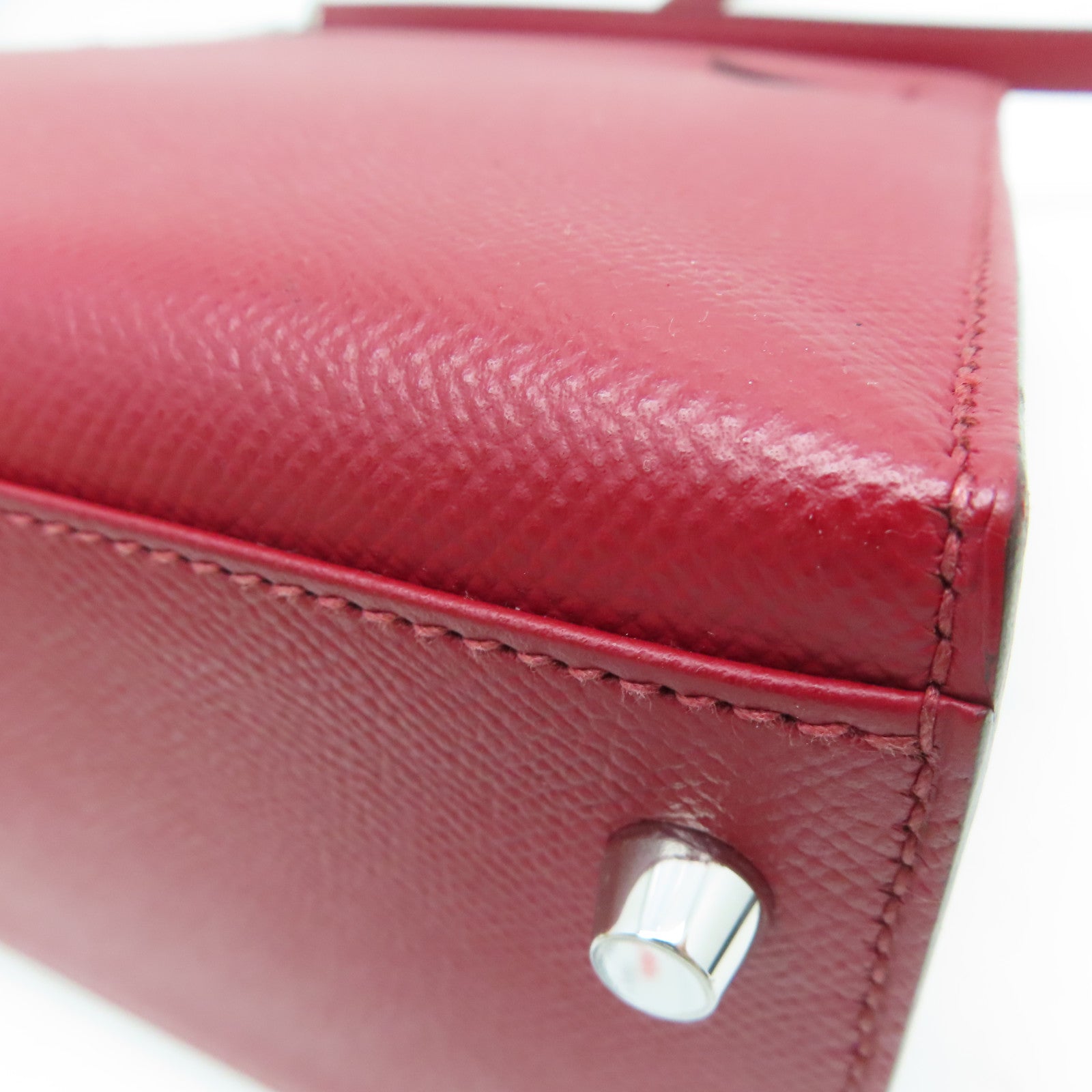 HERMES [Sharp Discount] Epson Leather Kelly 32 Silver Buckle Hand Bag Rouge Grenat/Red