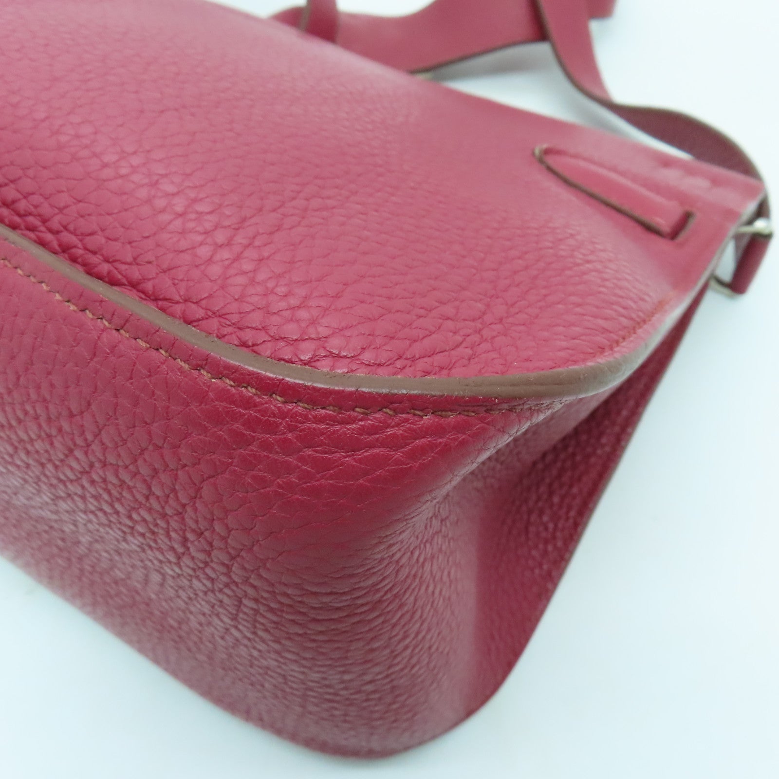 HERMES Clemence皮革Jypsiere 28銀扣肩背袋Ruby酒紅色
