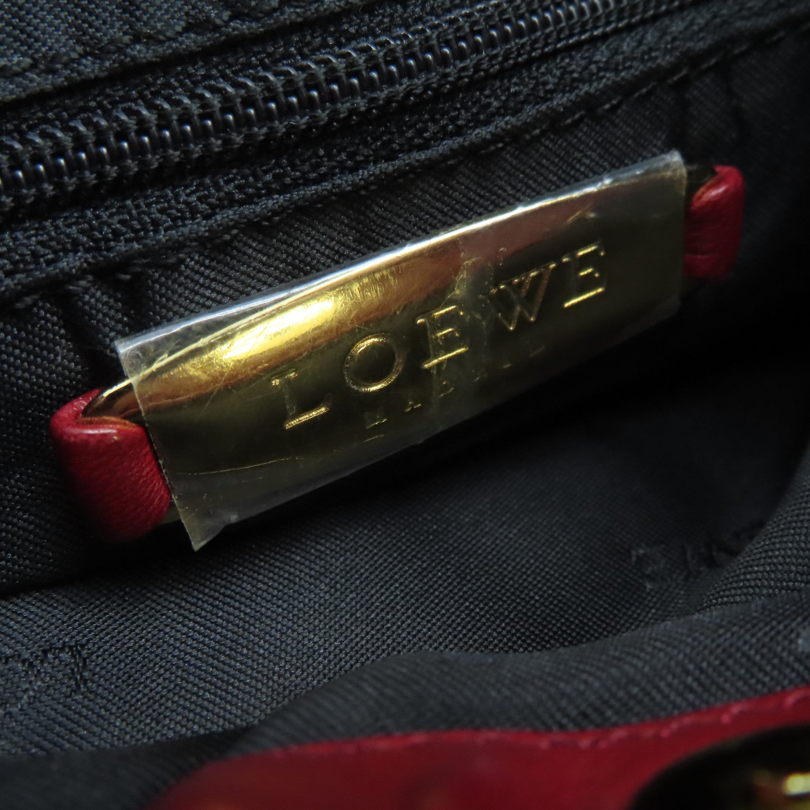 LOEWE Cowhide Leather Handbag Gold Buckle Hand Bag Red