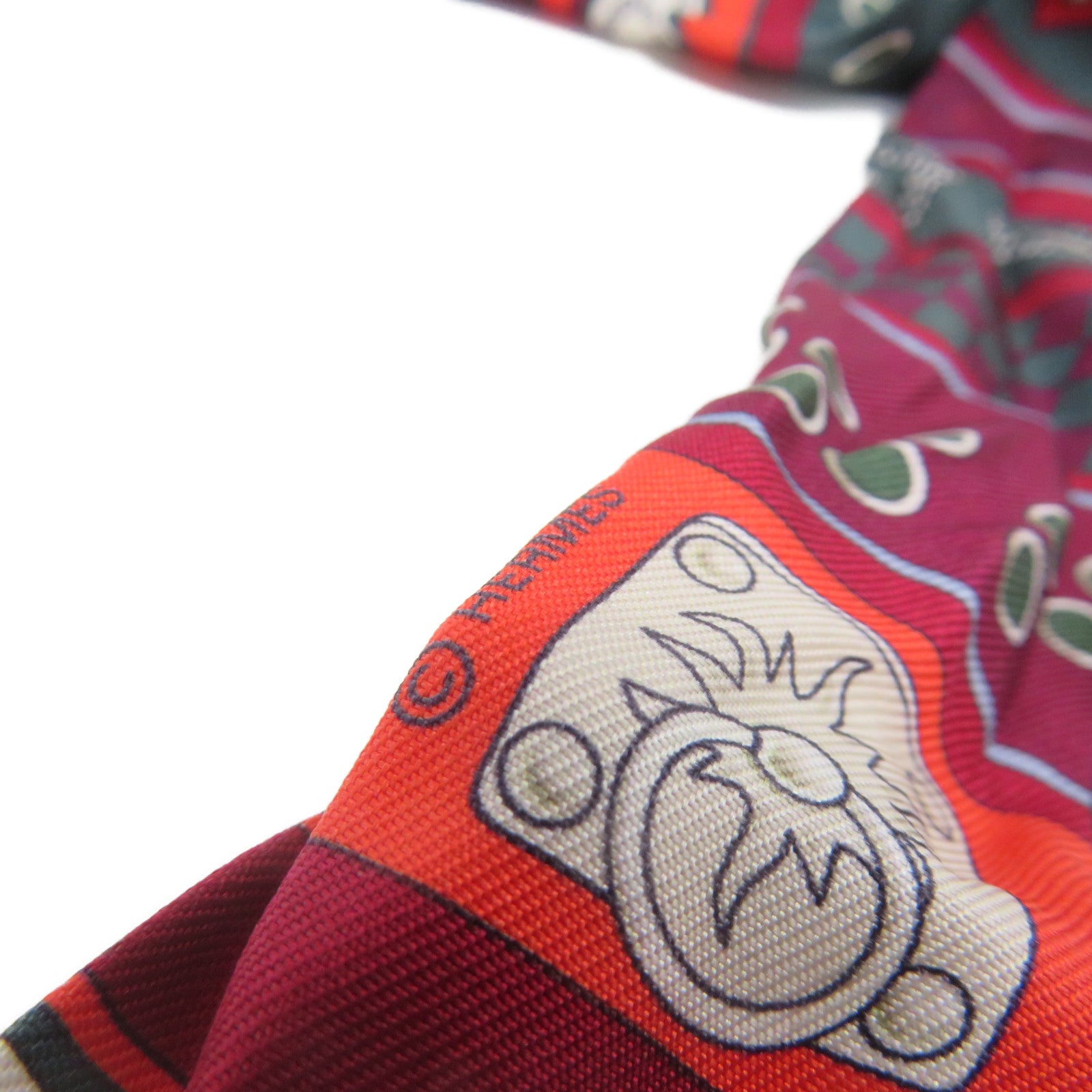 HERMES Silk Twilly Scarf Green/Wine Red/Color