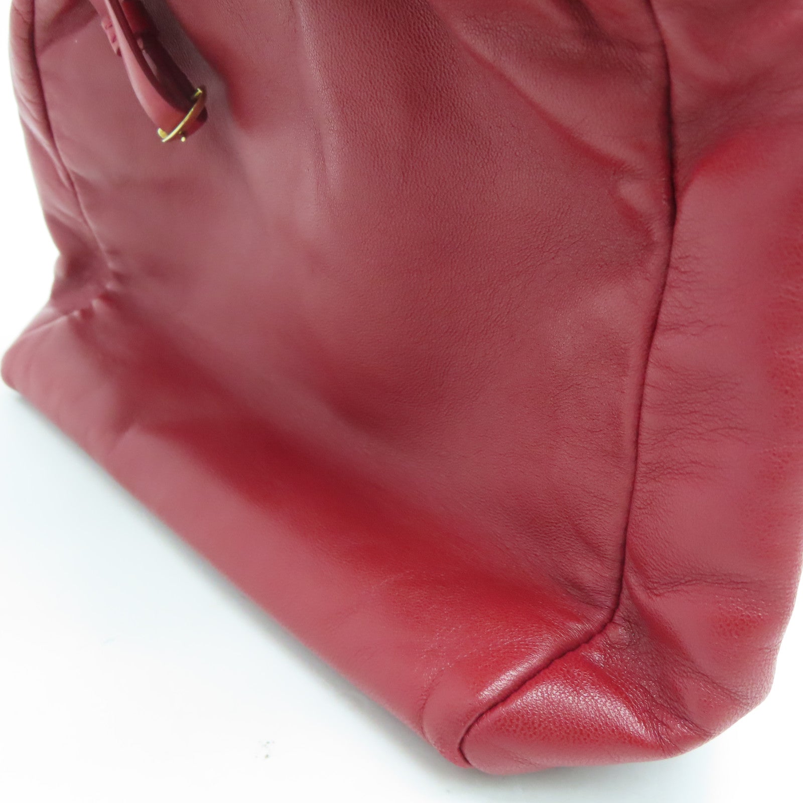 LOEWE Cowhide Leather Handbag Gold Buckle Hand Bag Red
