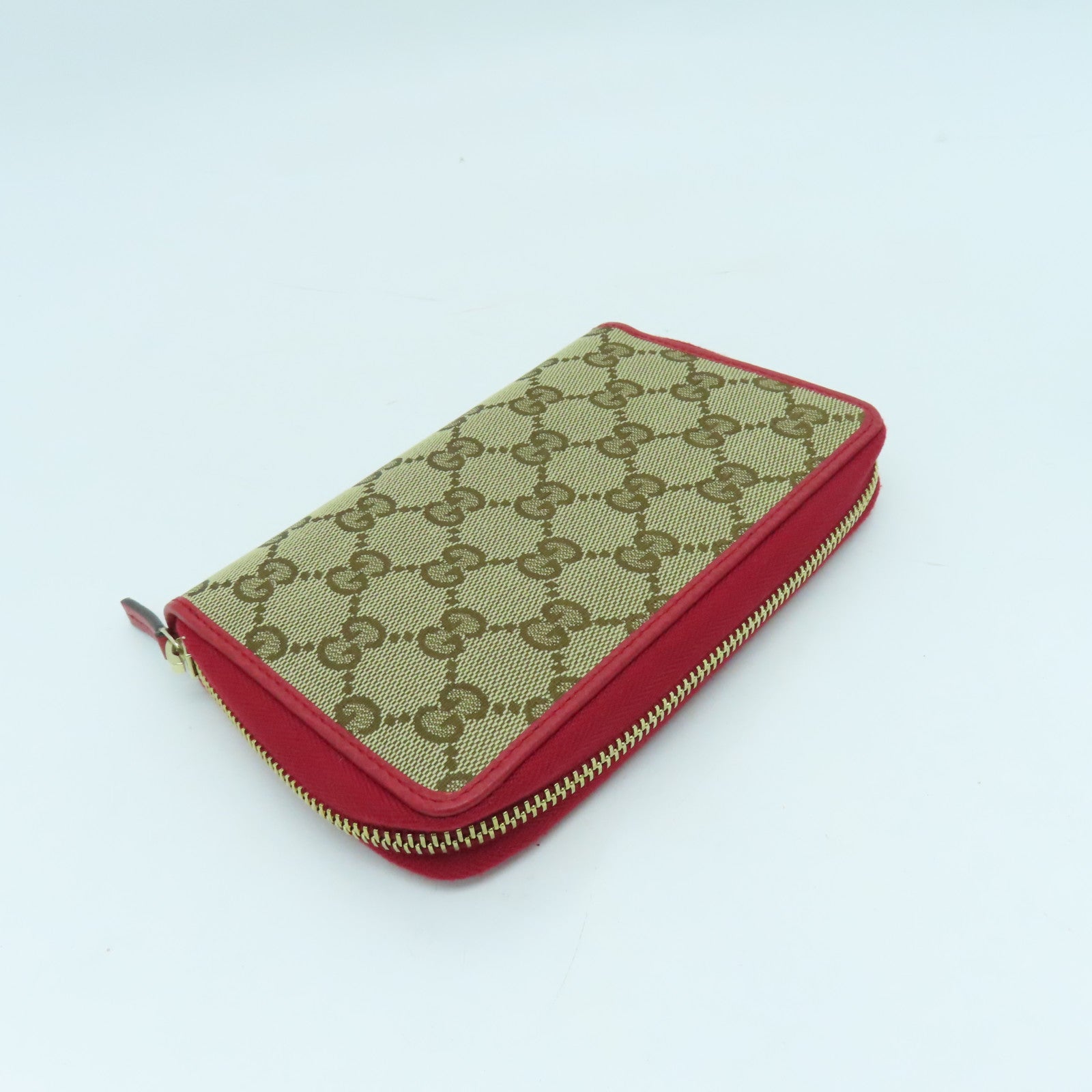 GUCCI 帆布Wallet金扣錢包紅色/啡色