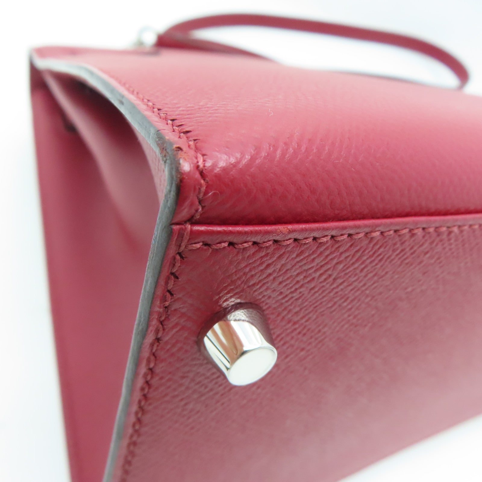 HERMES [Sharp Discount] Epson Leather Kelly 32 Silver Buckle Hand Bag Rouge Grenat/Red