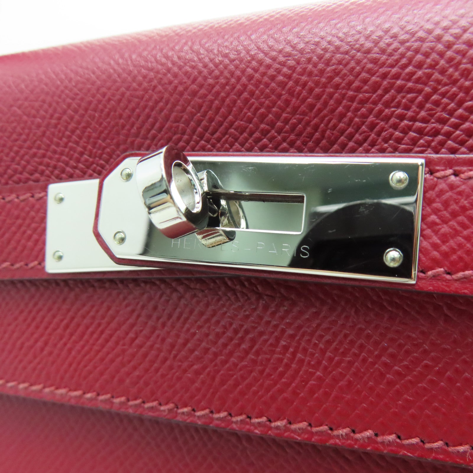 HERMES [Sharp Discount] Epson Leather Kelly 32 Silver Buckle Hand Bag Rouge Grenat/Red