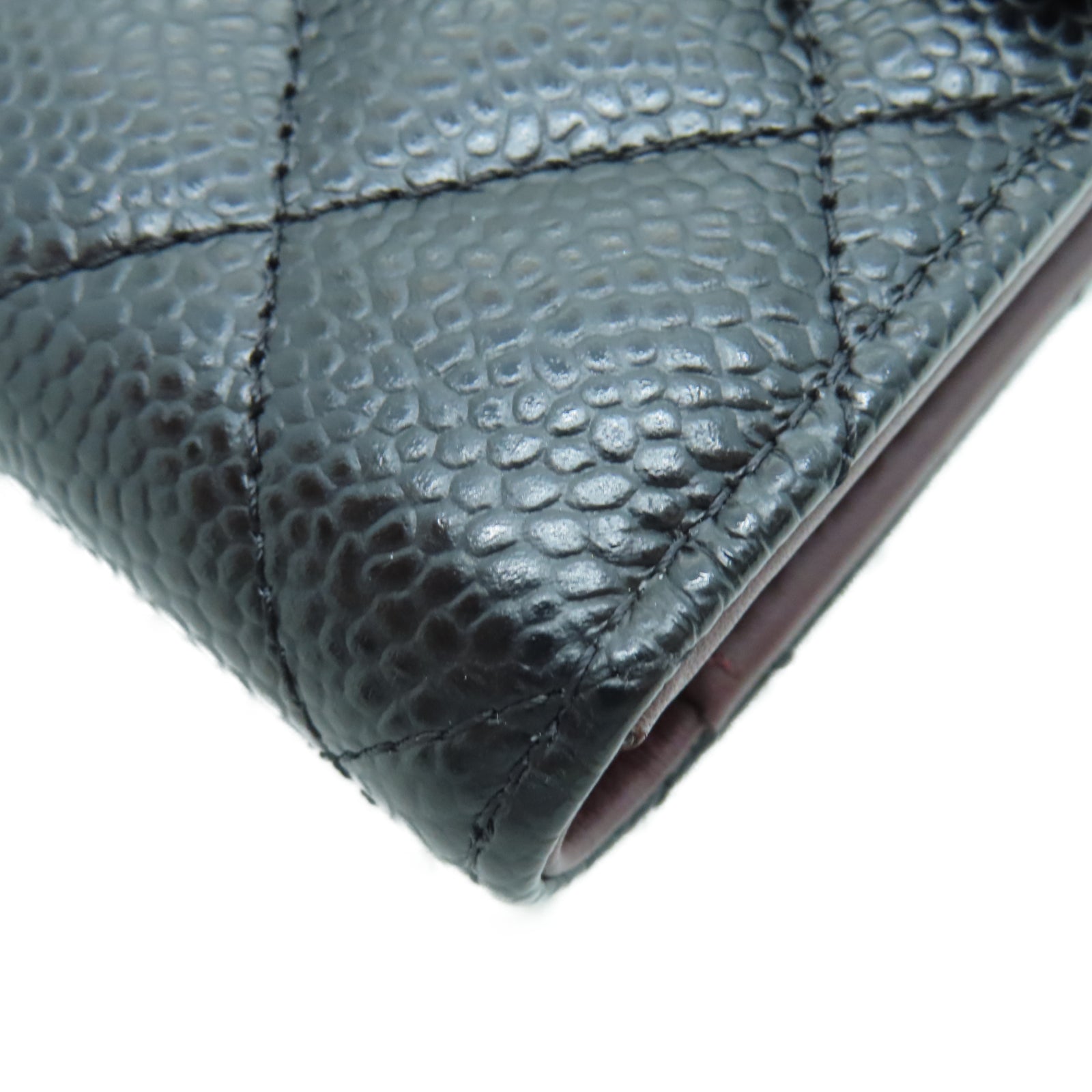 CHANEL 菱格Caviar皮革Wallet金扣錢包黑色