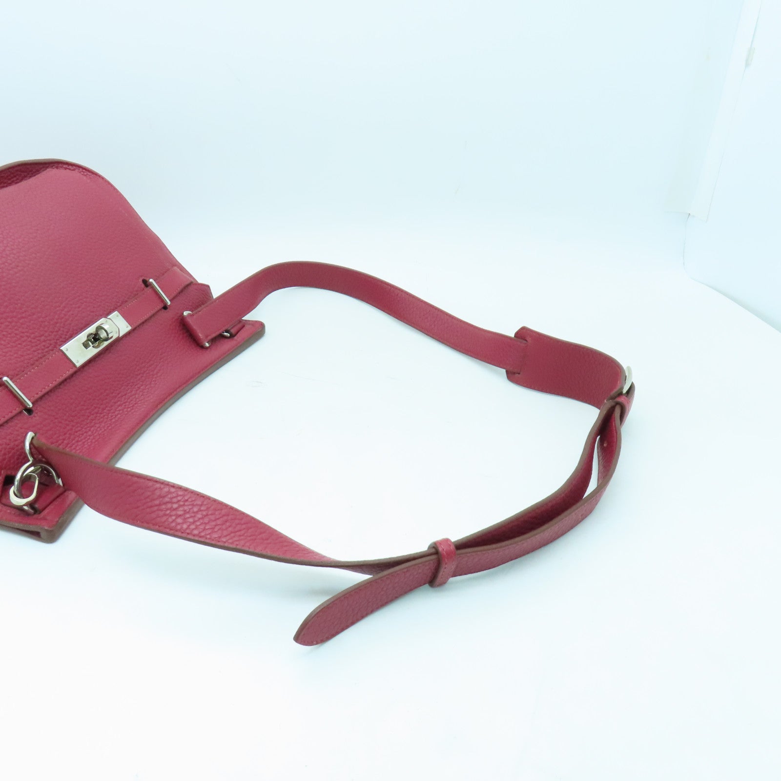 HERMES Clemence皮革Jypsiere 28銀扣肩背袋Ruby酒紅色