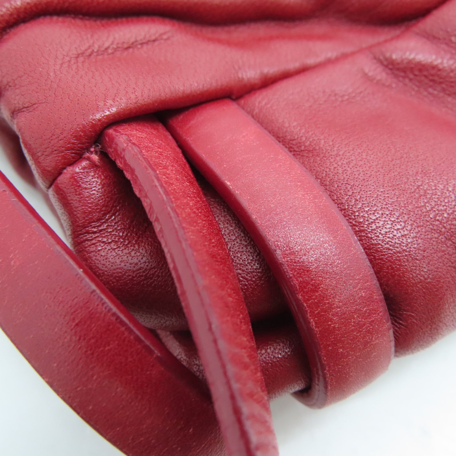 LOEWE Cowhide Leather Handbag Gold Buckle Hand Bag Red