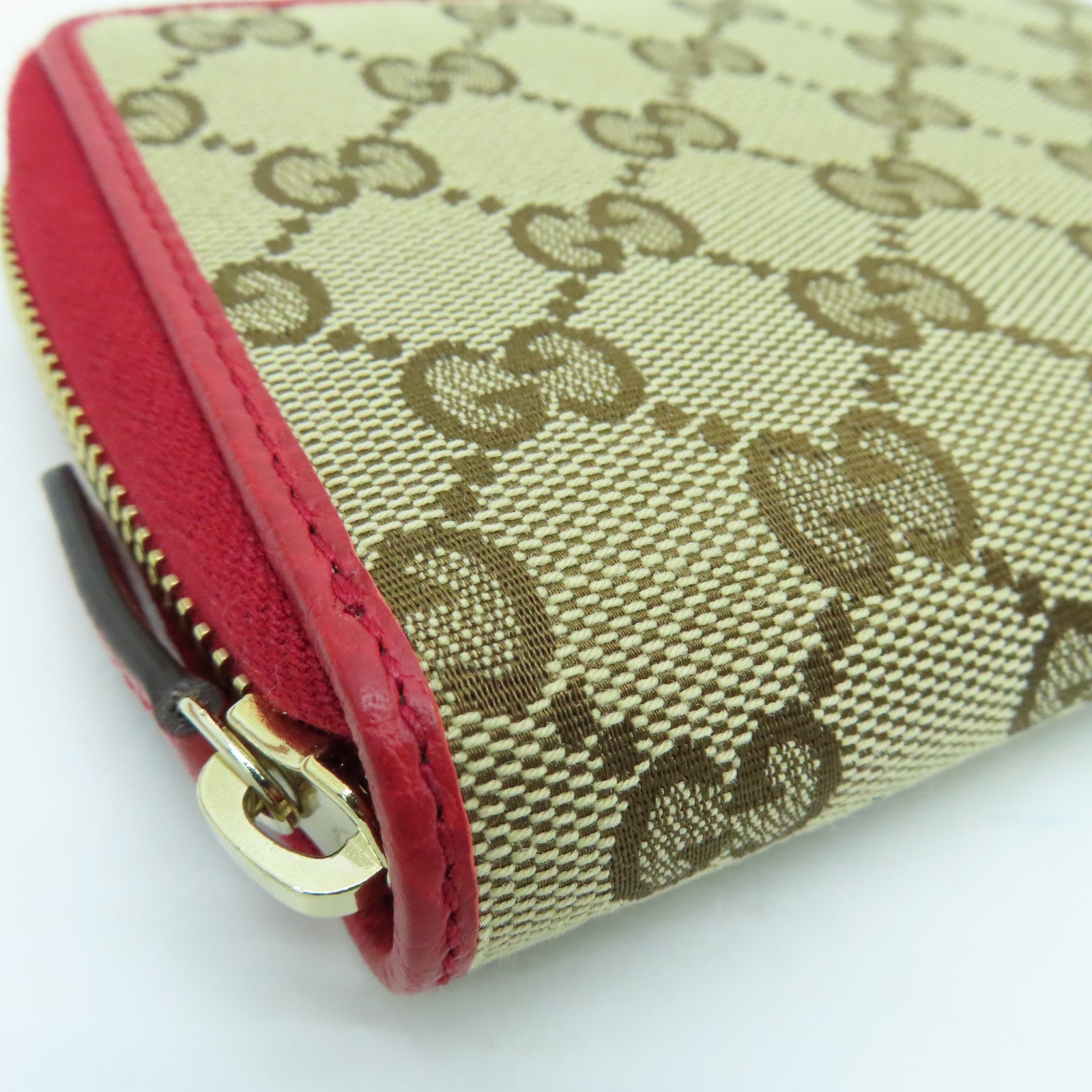 GUCCI 帆布Wallet金扣錢包紅色/啡色