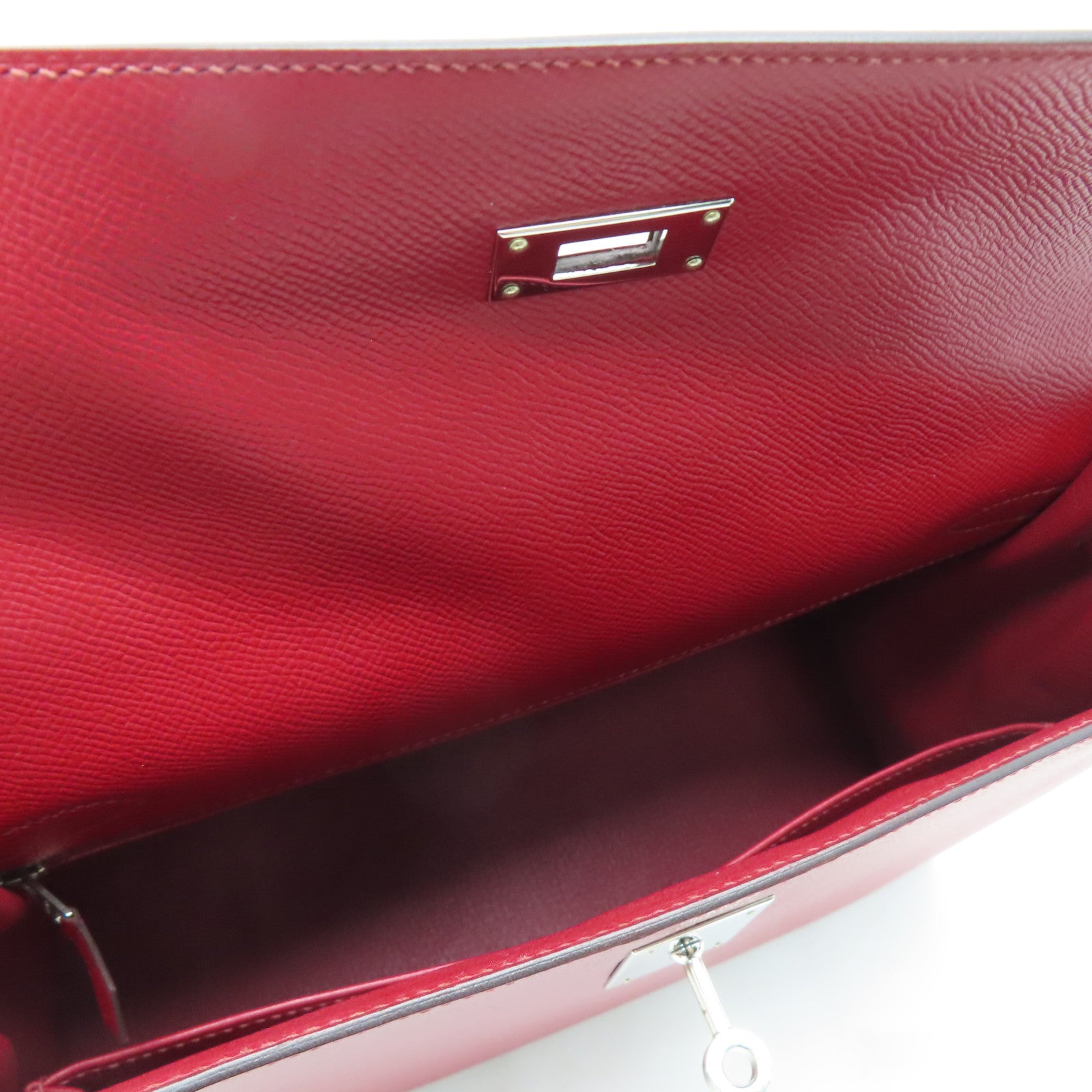 HERMES [Sharp Discount] Epson Leather Kelly 32 Silver Buckle Hand Bag Rouge Grenat/Red