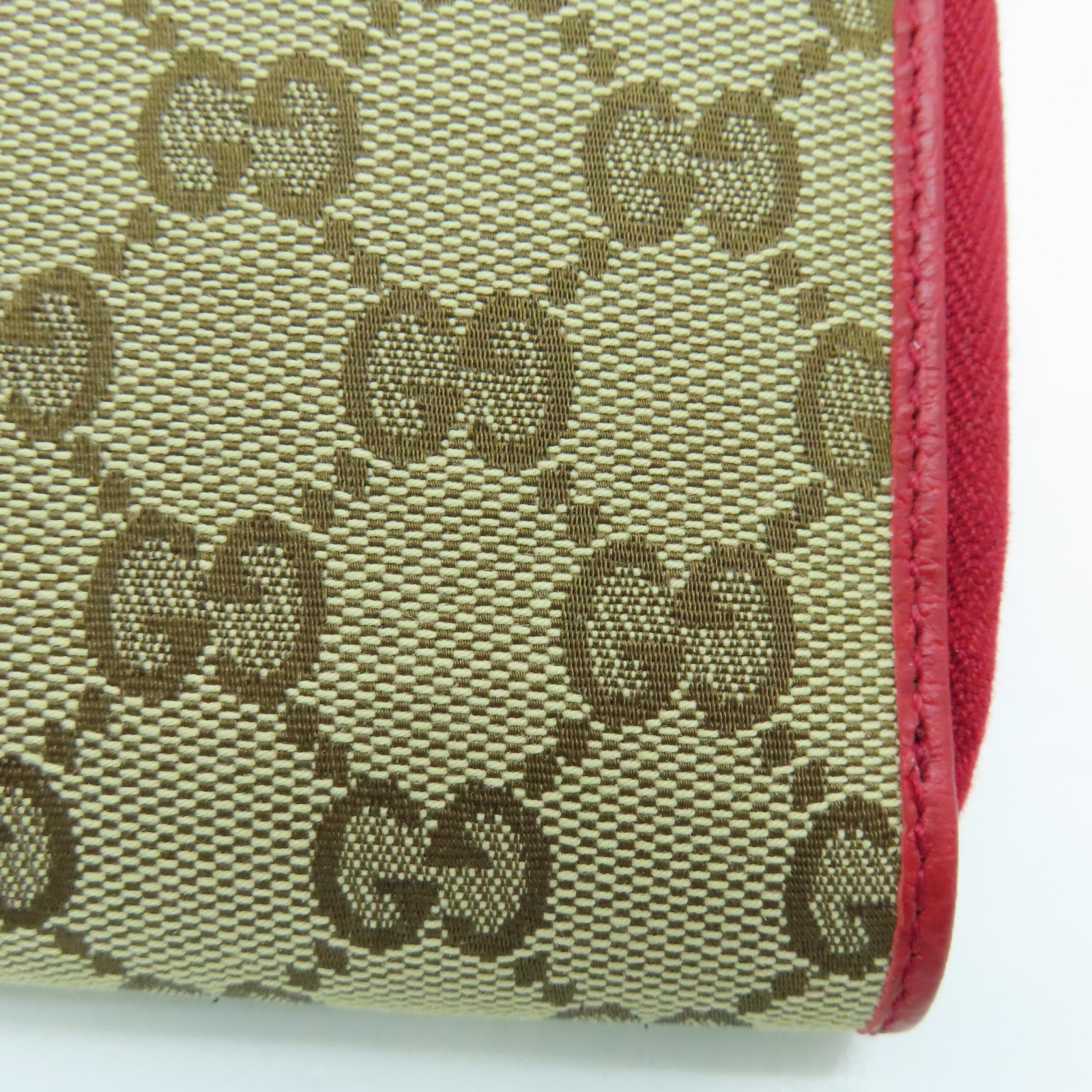 GUCCI 帆布Wallet金扣錢包紅色/啡色