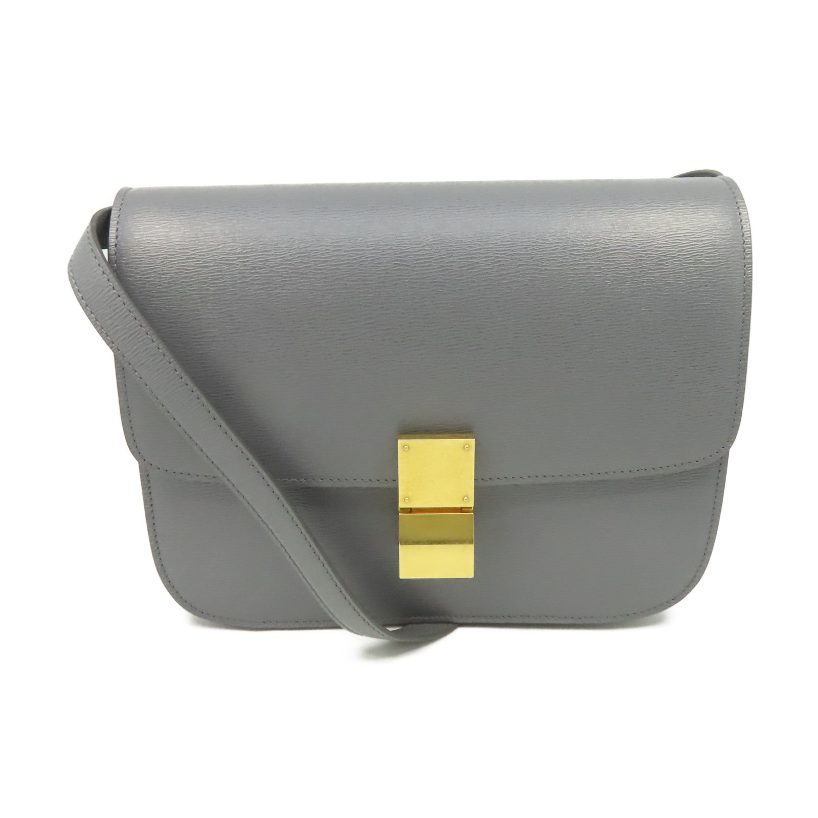 CELINE 牛皮皮革Classic Box Shoulder Bag金扣肩背袋灰色