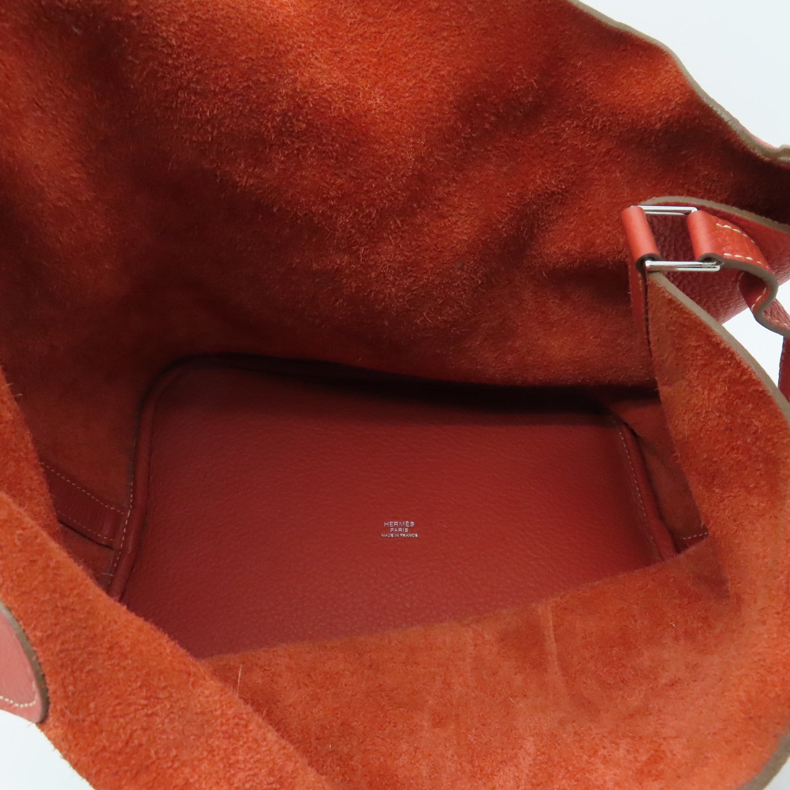 HERMES Clemence Leather Picotin GM Silver Buckle Handle Bag Red