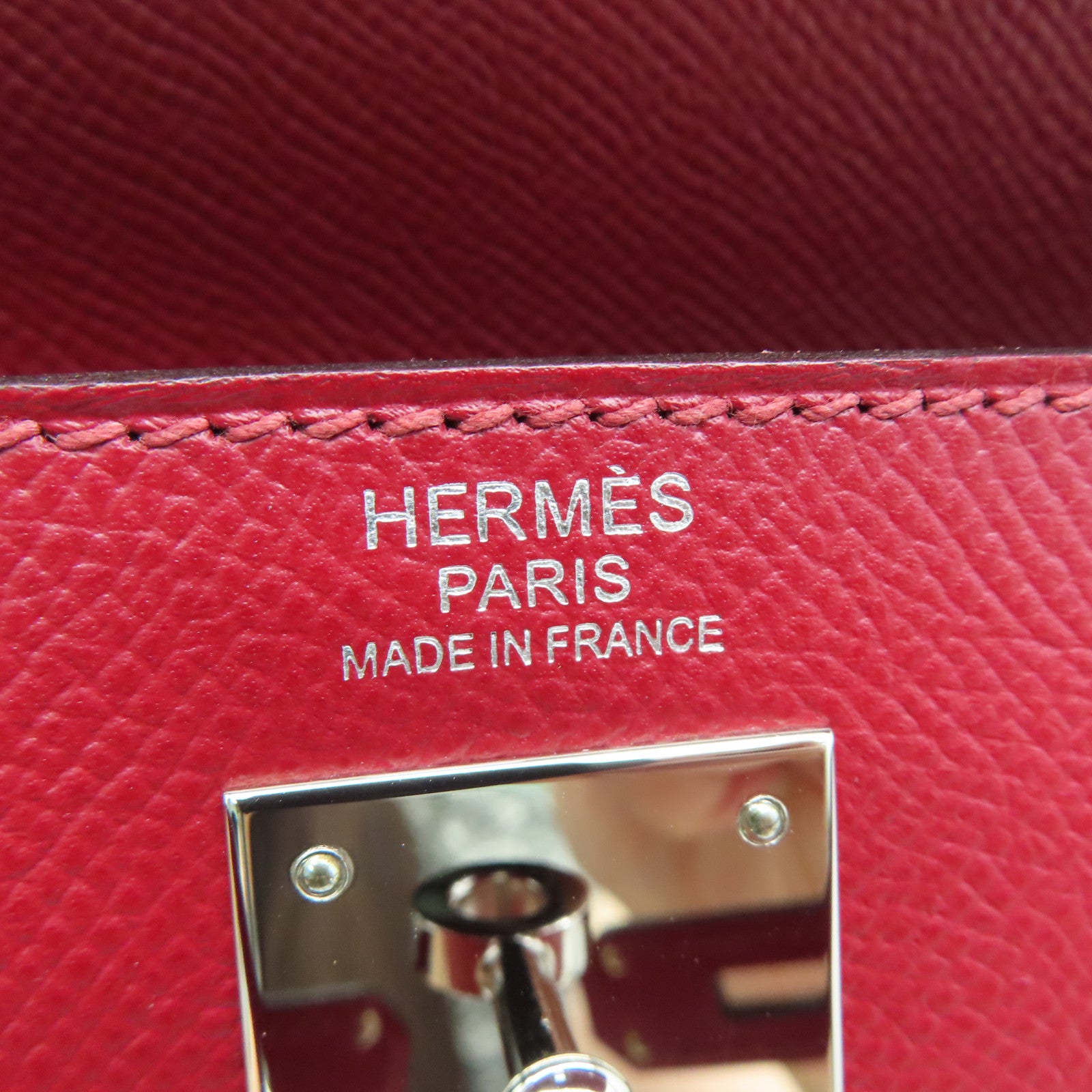 HERMES [Sharp Discount] Epson Leather Kelly 32 Silver Buckle Hand Bag Rouge Grenat/Red