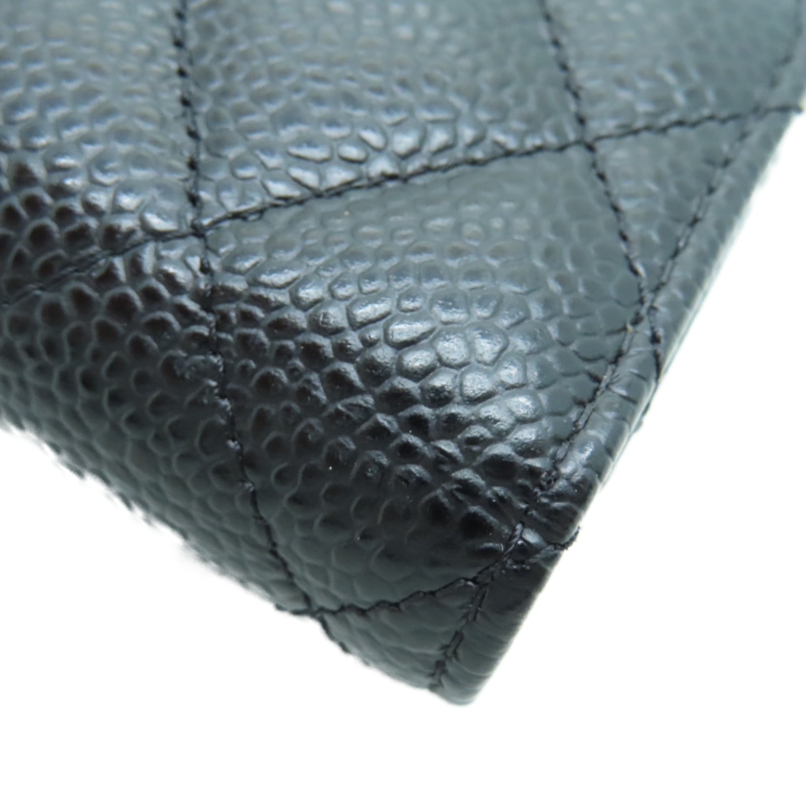 CHANEL 菱格Caviar皮革Wallet金扣錢包黑色