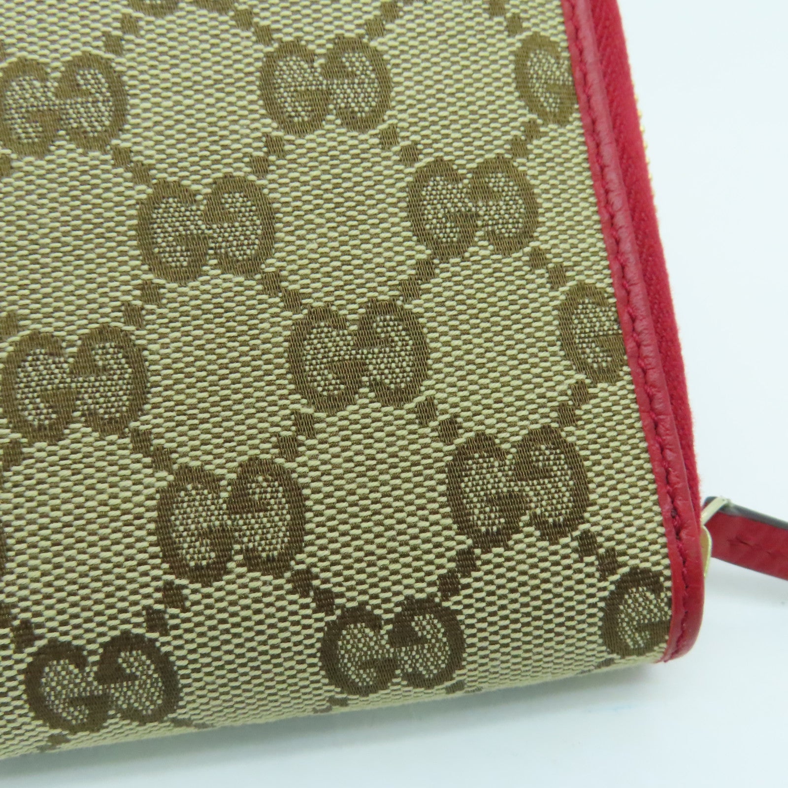 GUCCI 帆布Wallet金扣錢包紅色/啡色