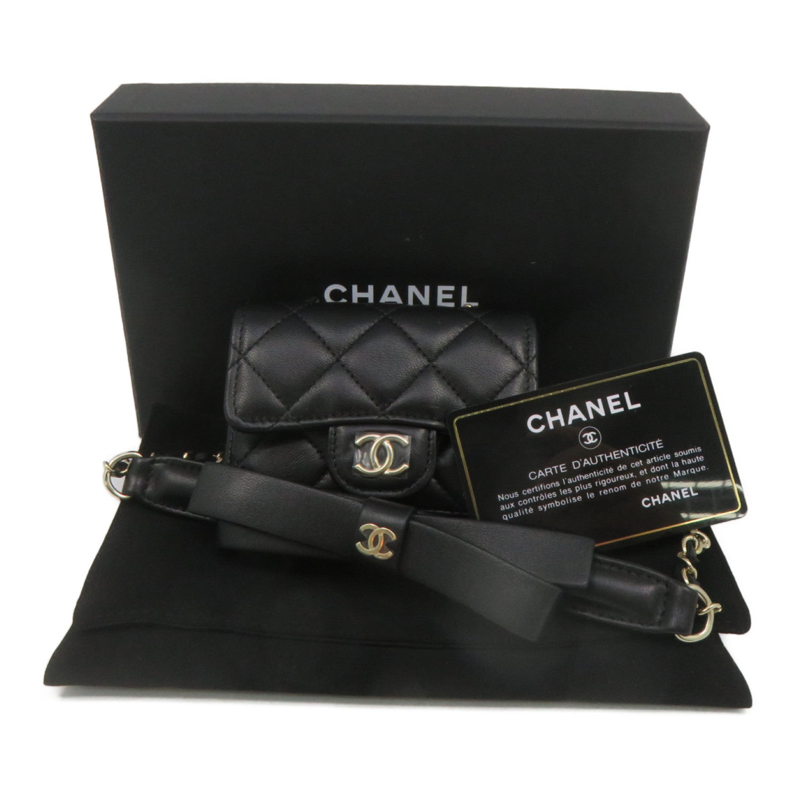 CHANEL 菱格羊皮皮革Chain Shoulder金扣链带肩背袋黑色